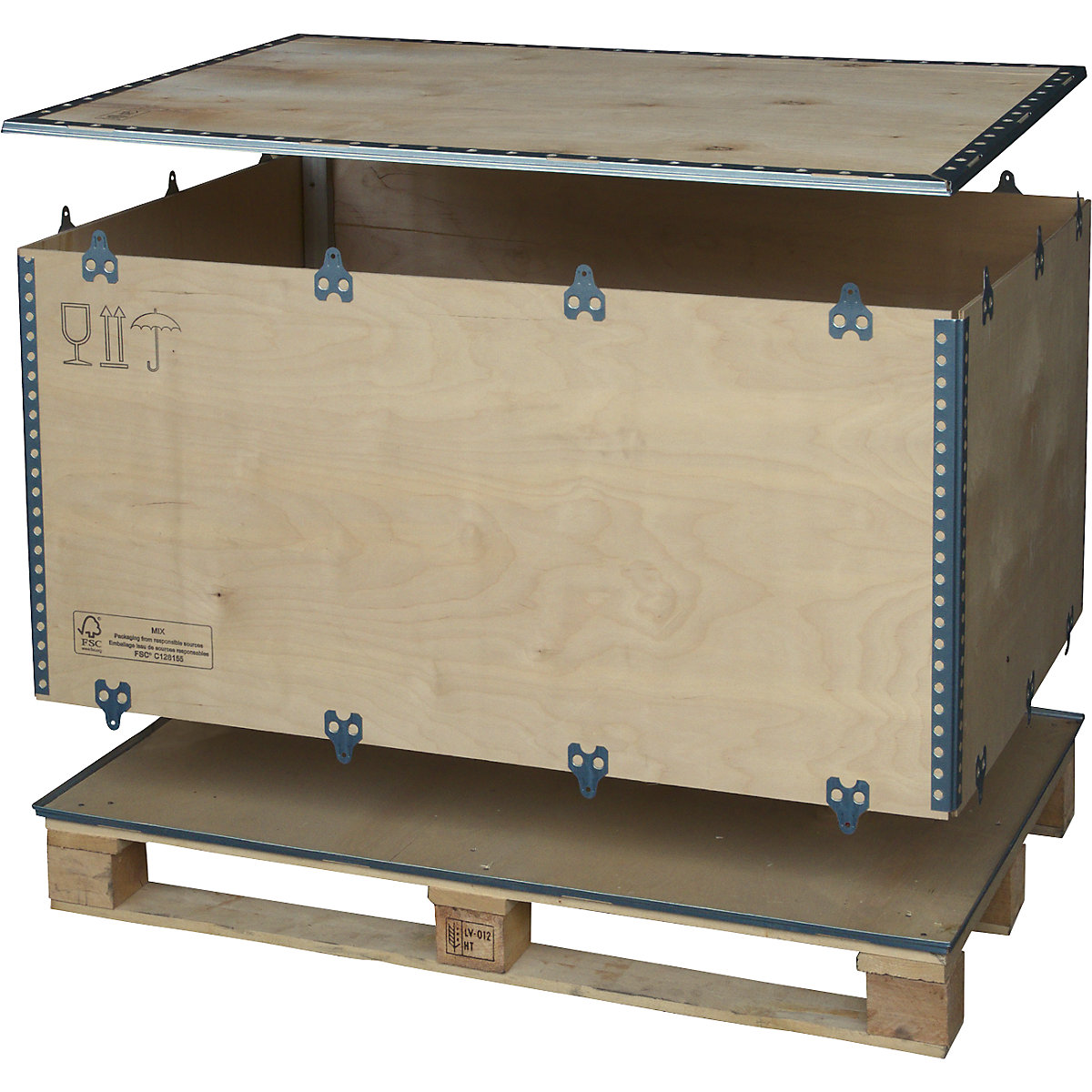 Caja plegable de madera: con listones, acceso inferior por 2 y 4 lados