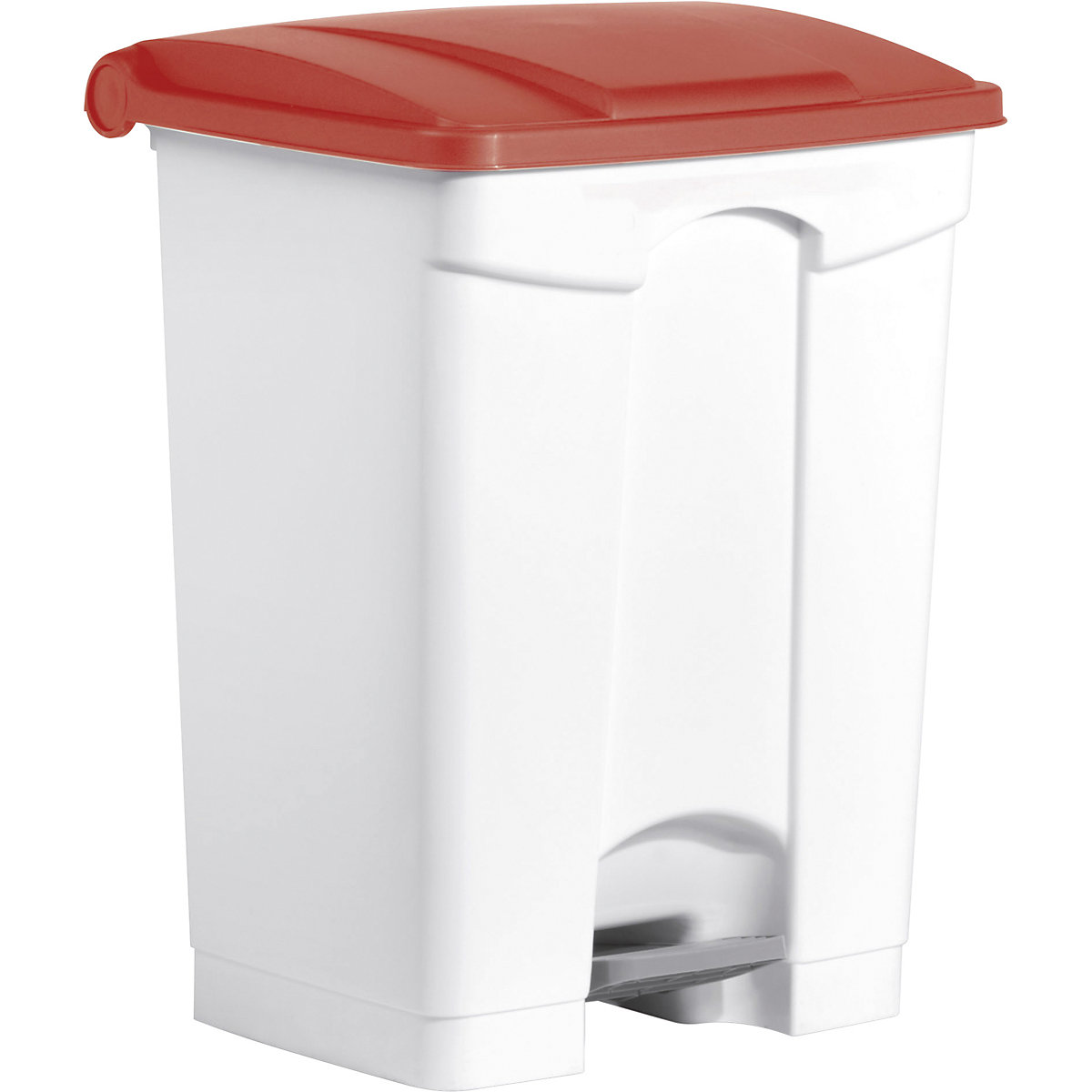 Spremnik za otpad s papučicom – helit, volumen 70 l, ŠxVxD 500 x 670 x 410 mm, u bijeloj boji, poklopac u crvenoj boji-4