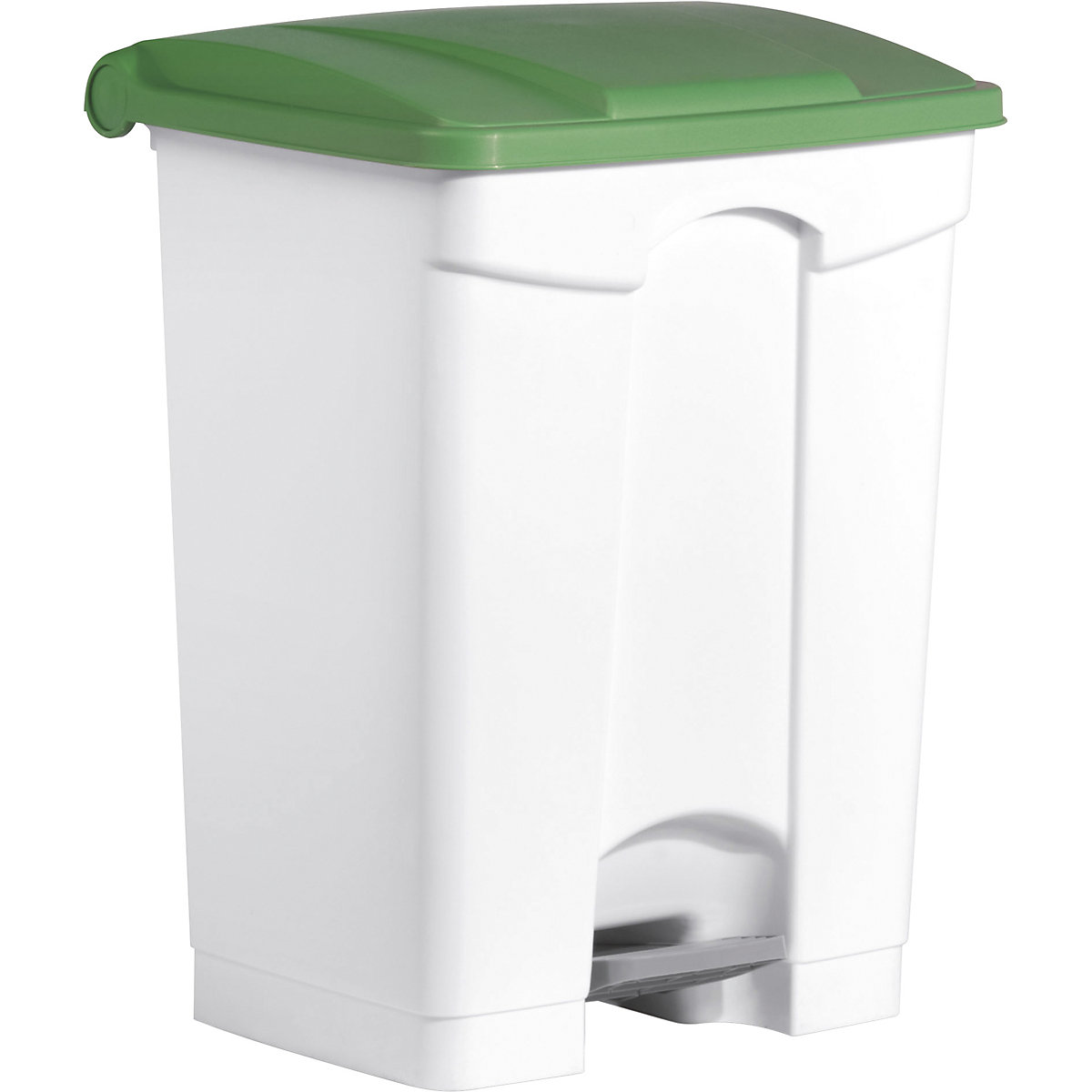 Spremnik za otpad s papučicom – helit, volumen 70 l, ŠxVxD 500 x 670 x 410 mm, u bijeloj boji, poklopac u zelenoj boji-5