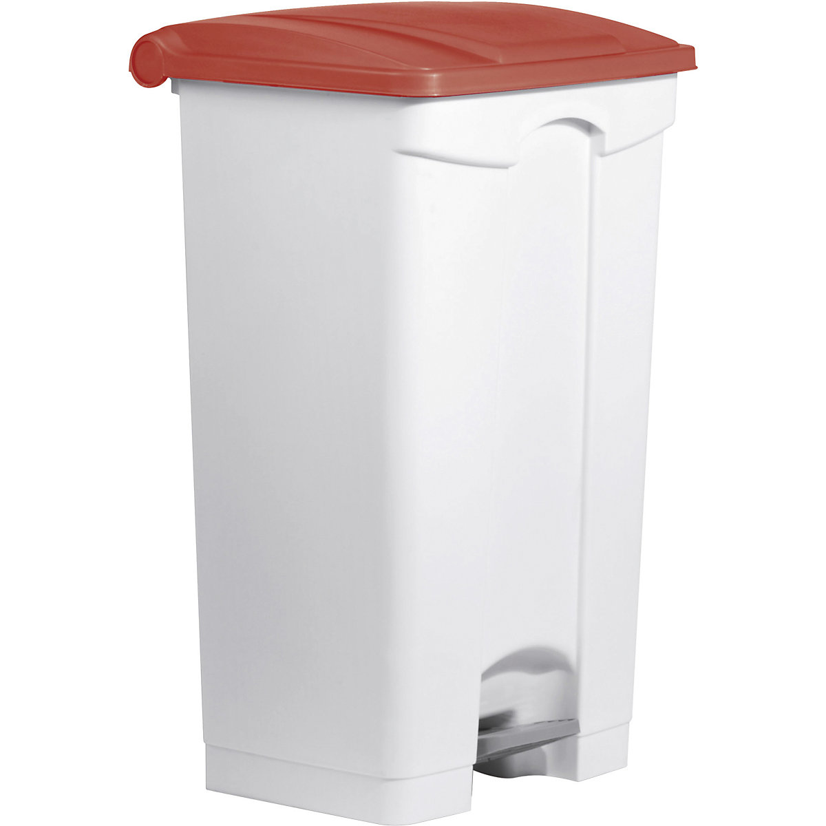 Spremnik za otpad s papučicom – helit, volumen 90 l, ŠxVxD 500 x 830 x 410 mm, u bijeloj boji, poklopac u crvenoj boji-6
