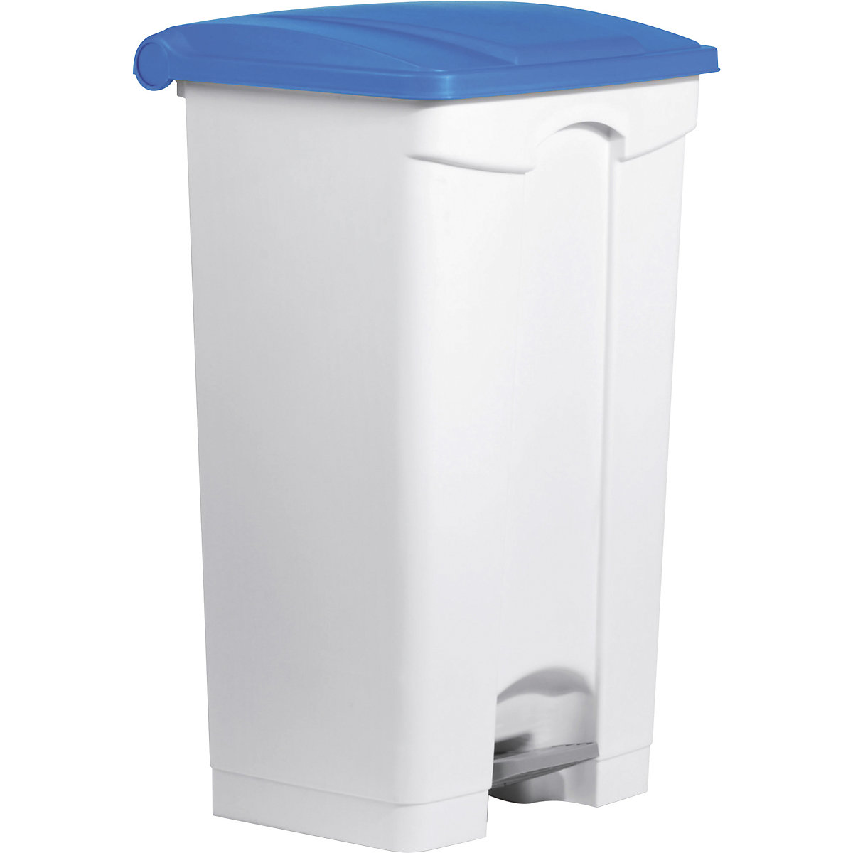 Spremnik za otpad s papučicom – helit, volumen 90 l, ŠxVxD 500 x 830 x 410 mm, u bijeloj boji, poklopac u plavoj boji-5