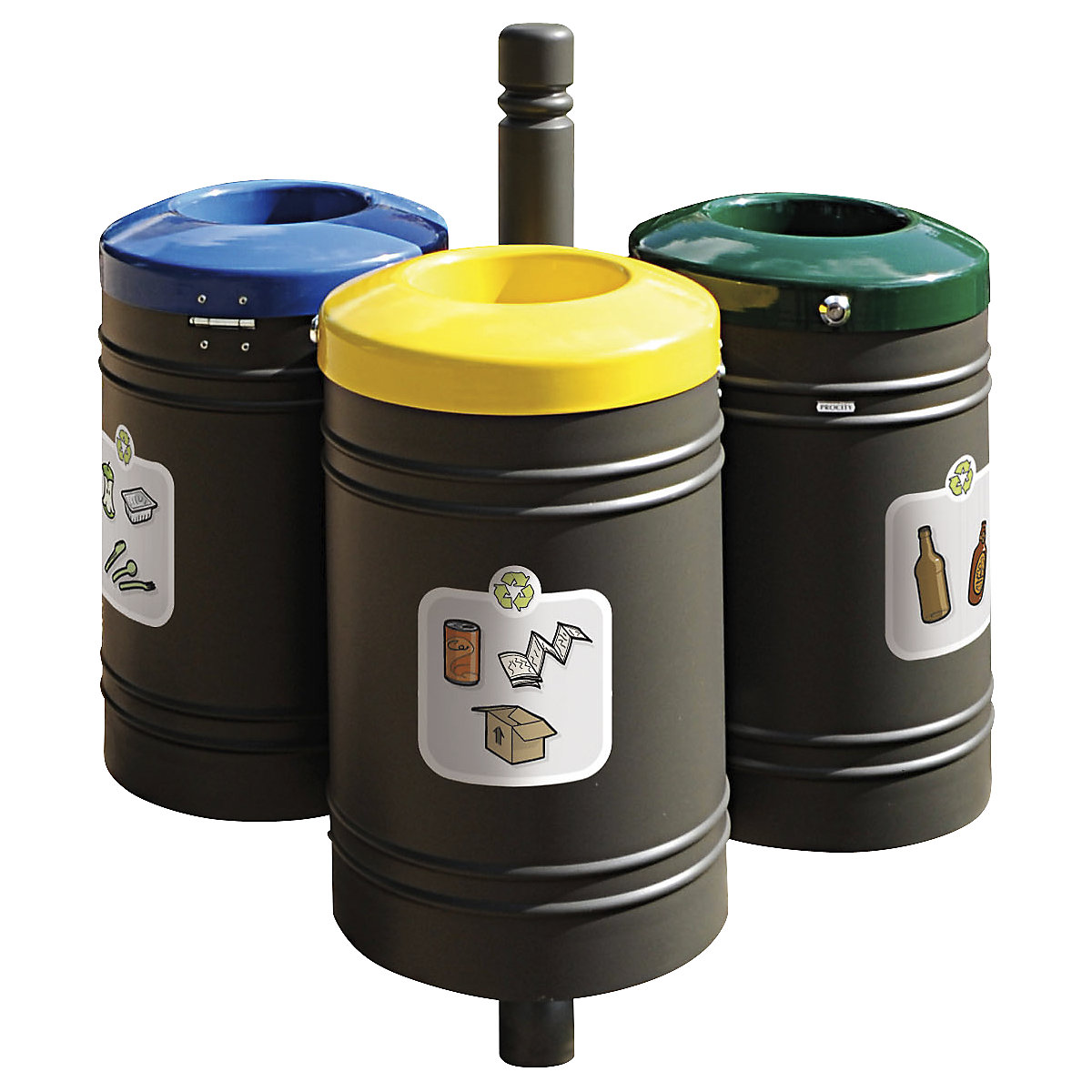 Vanjski spremnik za otpad GUSTAVIA – PROCITY, volumen 3 x 40 l, s kompletom naljepnica, u sivoj boji-2