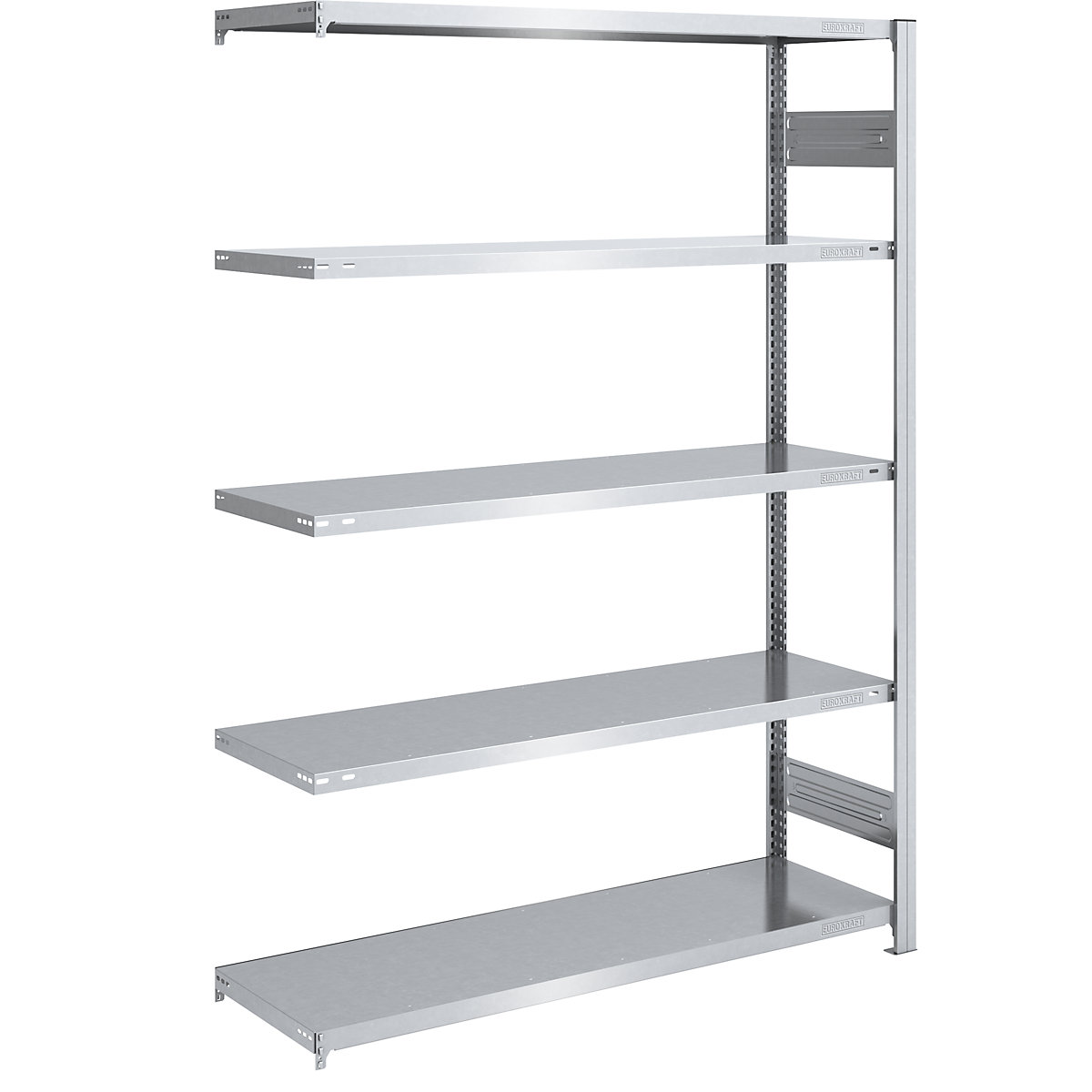 EUROKRAFTpro – Skladišni sastavni regal, pocinčan, VxŠ 2000 x 1300 mm, s 5 čeličnih polica, dogradni regal, nosivost police 185 kg, dubina 500 mm
