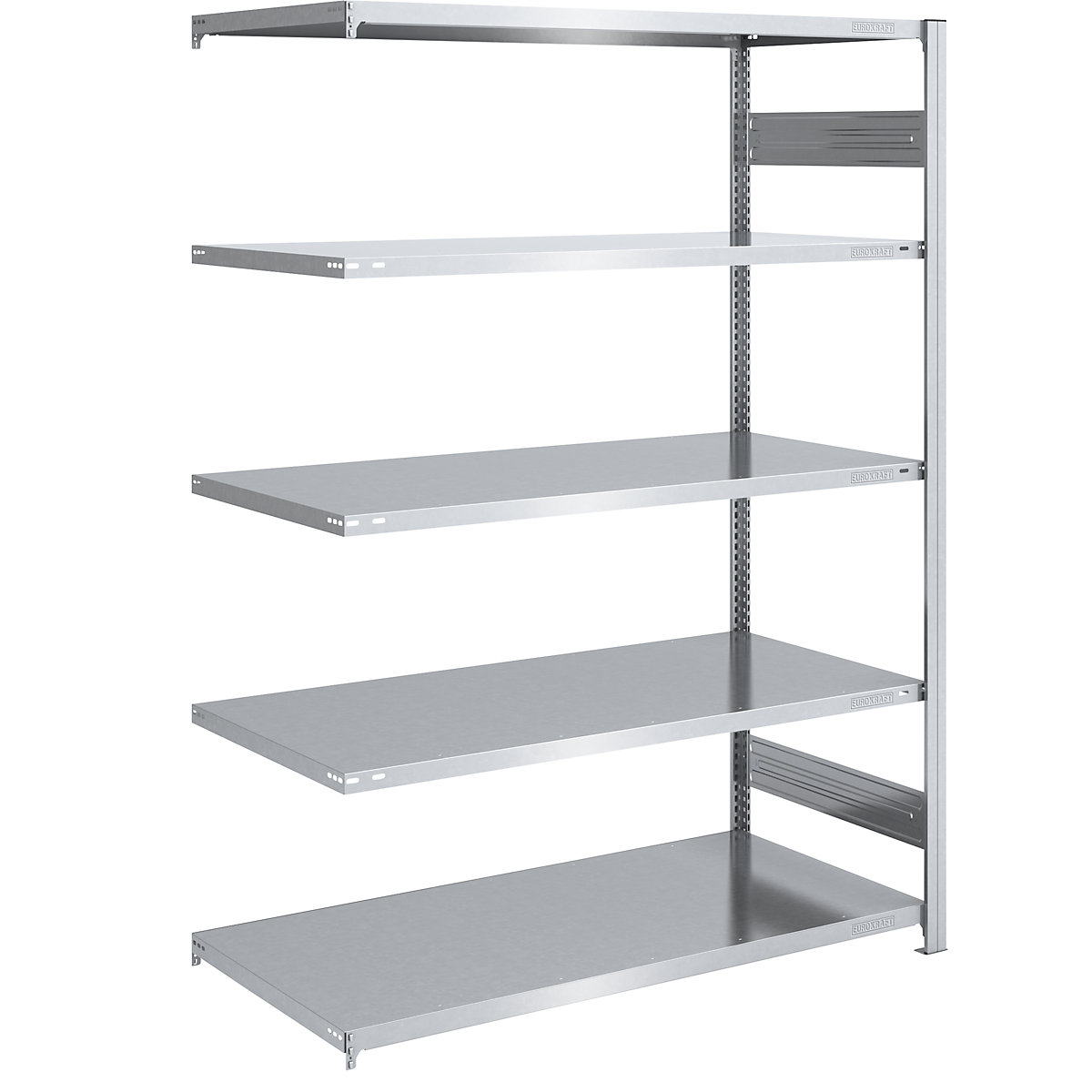 EUROKRAFTpro – Skladišni sastavni regal, pocinčan, VxŠ 2000 x 1300 mm, s 5 čeličnih polica, dogradni regal, nosivost police 190 kg, dubina 800 mm