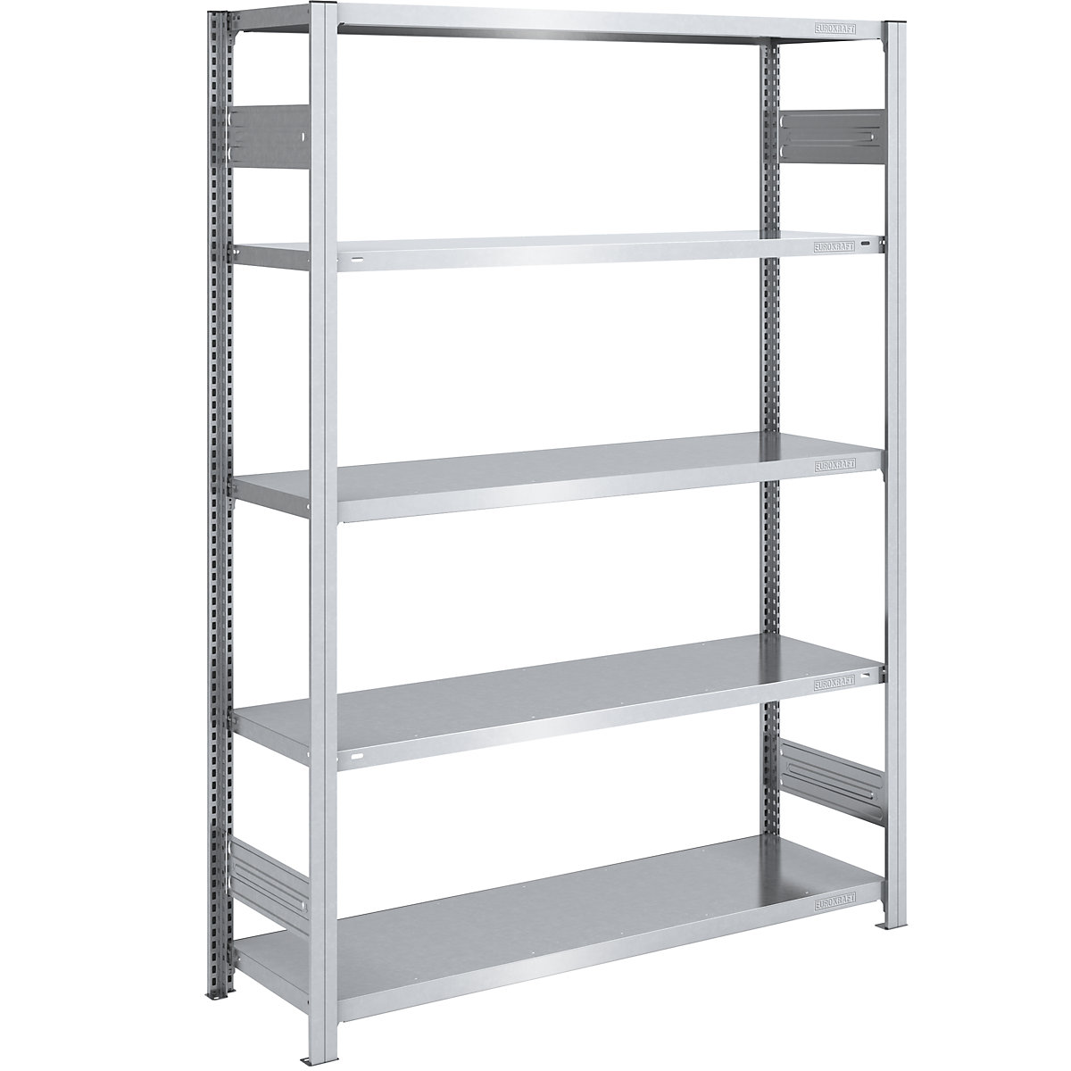 EUROKRAFTpro – Skladišni sastavni regal, pocinčan, VxŠ 2000 x 1300 mm, s 5 čeličnih polica, osnovni regal, nosivost police 230 kg, dubina 500 mm