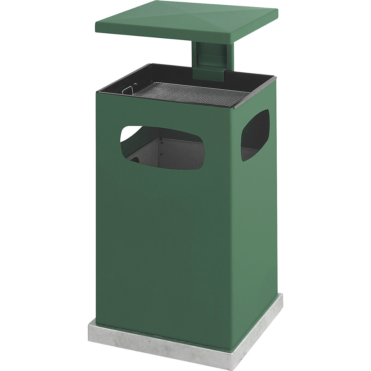 Collecteur de déchets avec cendrier et toit de protection, capacité 72 l, l x h x p 500 x 955 x 500 mm, vert mousse