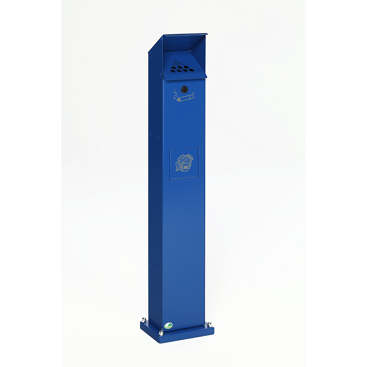 VAR – Combiné-colonne cendrier-poubelle, capacité 5 l, l x h x p 180 x 1150 x 150 mm, tôle d'acier galvanisée et peinte époxy bleu gentiane