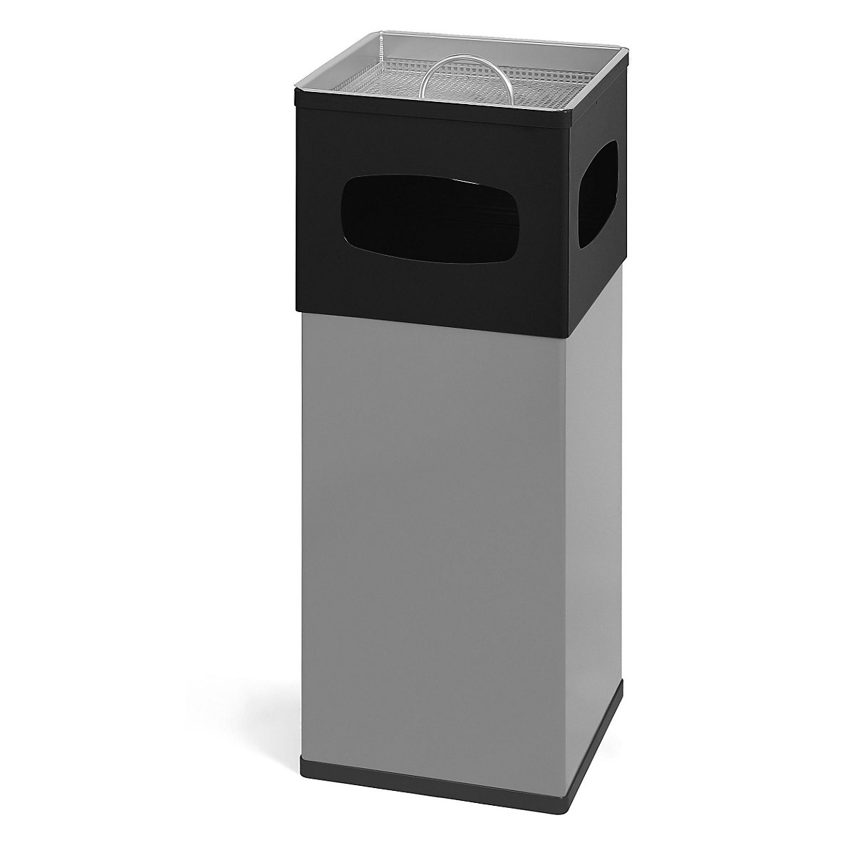 Combiné cendrier-poubelle en aluminium, capacité 50 l, l x h x p 300 x 820 x 300 mm, argent / noir-1