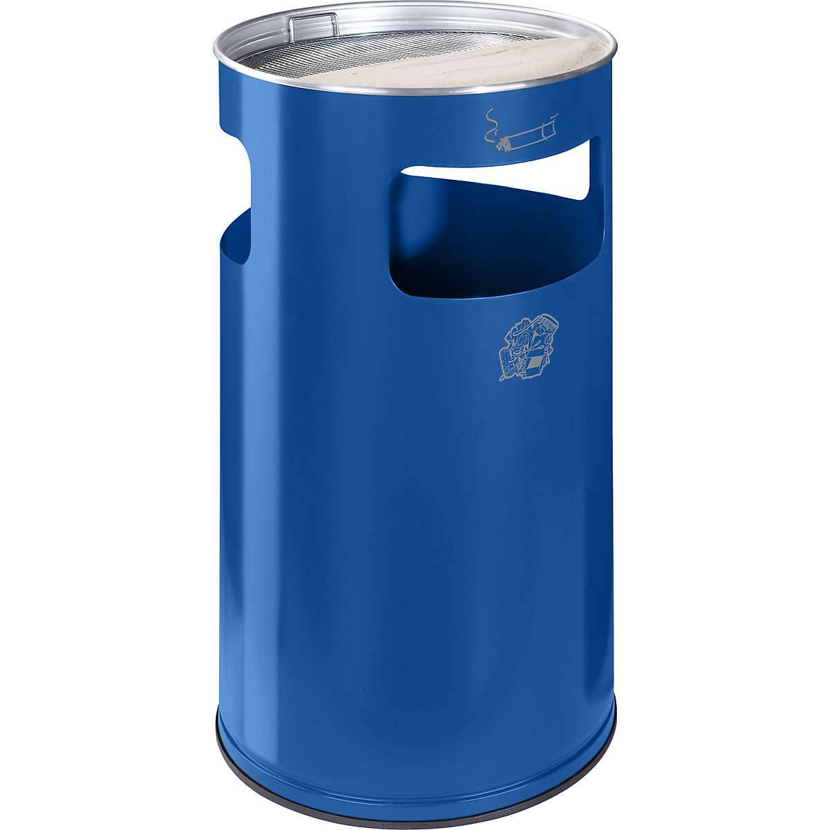 VAR – Combiné cendrier-poubelle, capacité 69 l, h x Ø 760 x 420 mm, tôle d'acier, bleu gentiane