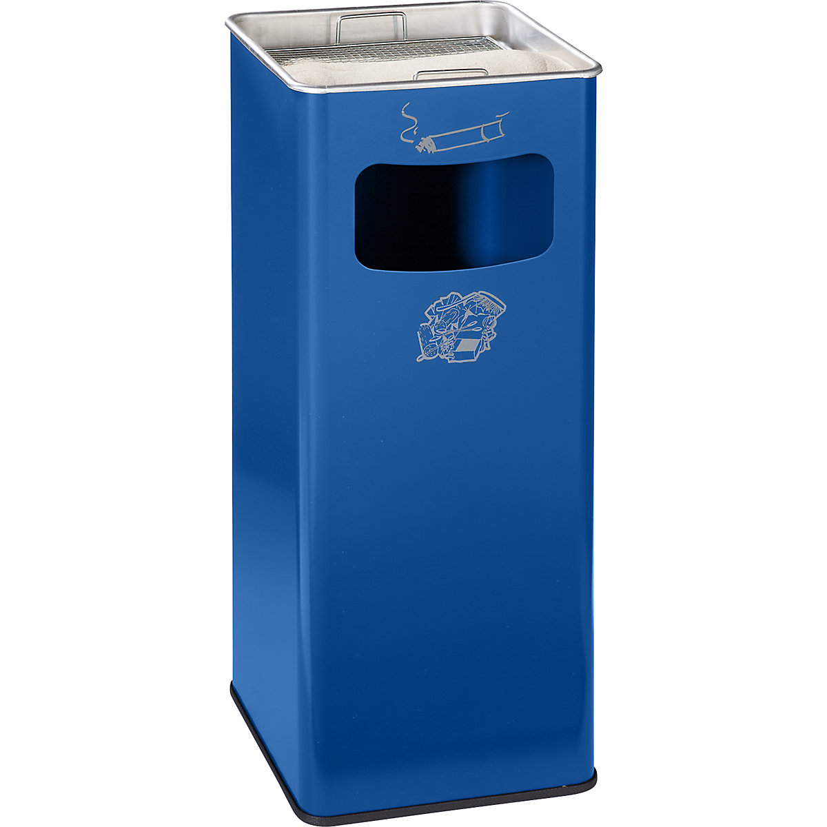 VAR – Combiné cendrier-poubelle, capacité 53 l, l x h x p 330 x 705 x 330 mm, tôle d'acier, bleu gentiane
