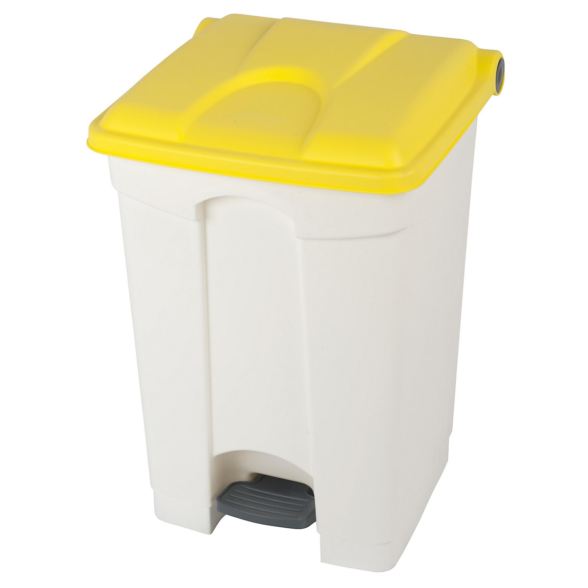 EUROKRAFTbasic – Poubelle à pédale, capacité 45 l, l x h x p 410 x 600 x 400 mm, blanc, couvercle jaune