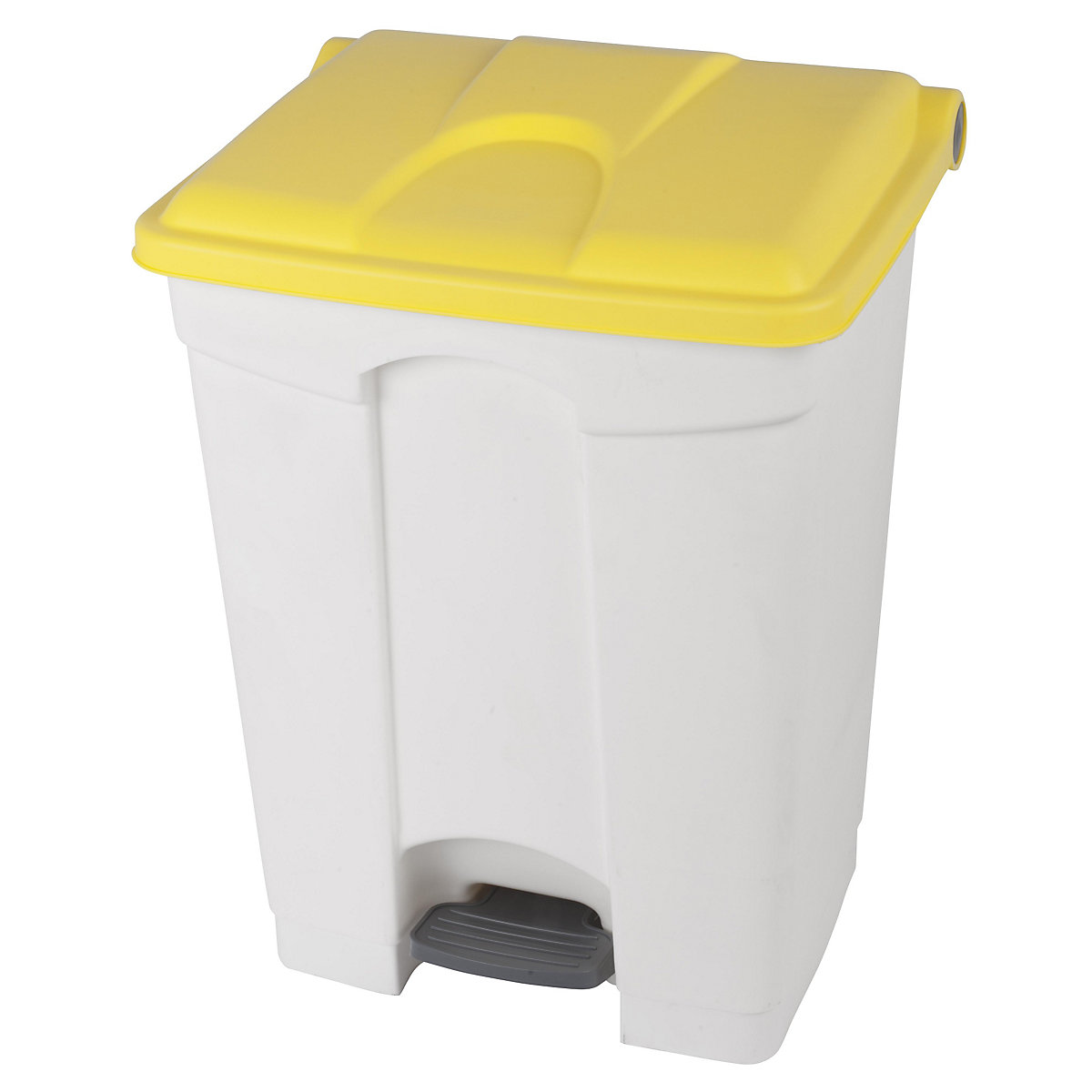 EUROKRAFTbasic – Poubelle à pédale, capacité 70 l, l x h x p 505 x 675 x 415 mm, blanc, couvercle jaune