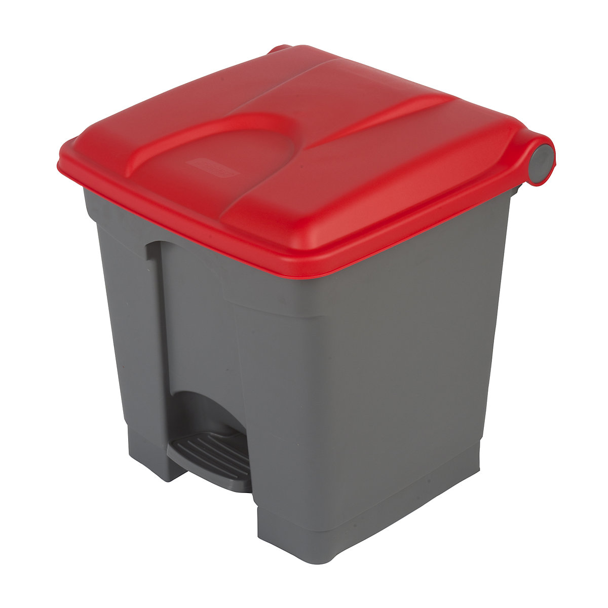 EUROKRAFTbasic – Poubelle à pédale, capacité 30 l, l x h x p 410 x 435 x 400 mm, gris, couvercle rouge