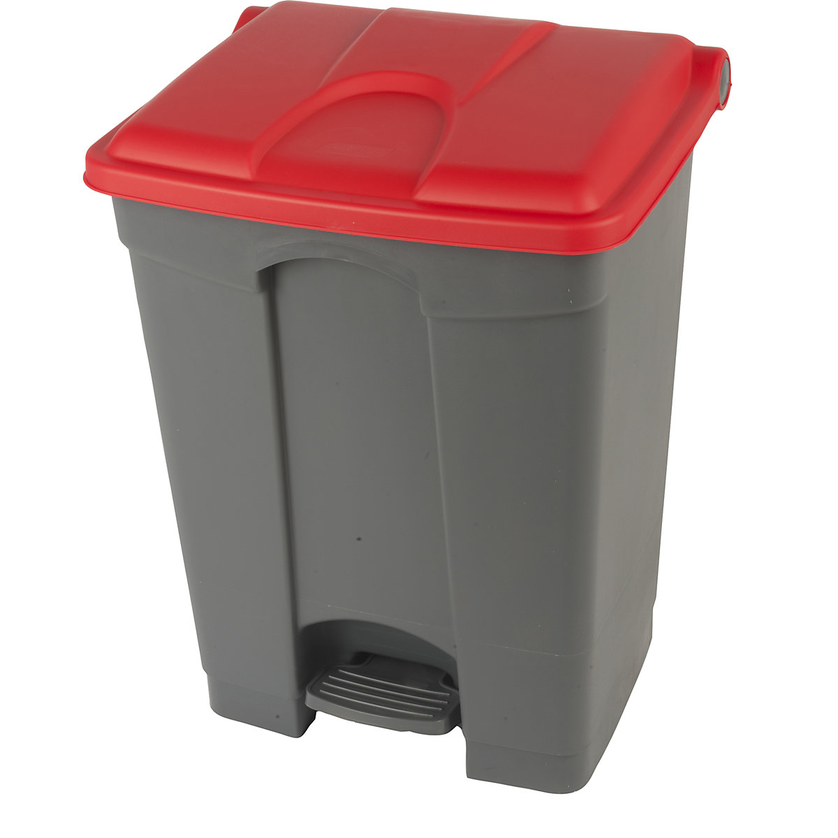 EUROKRAFTbasic – Poubelle à pédale, capacité 70 l, l x h x p 505 x 675 x 415 mm, gris, couvercle rouge