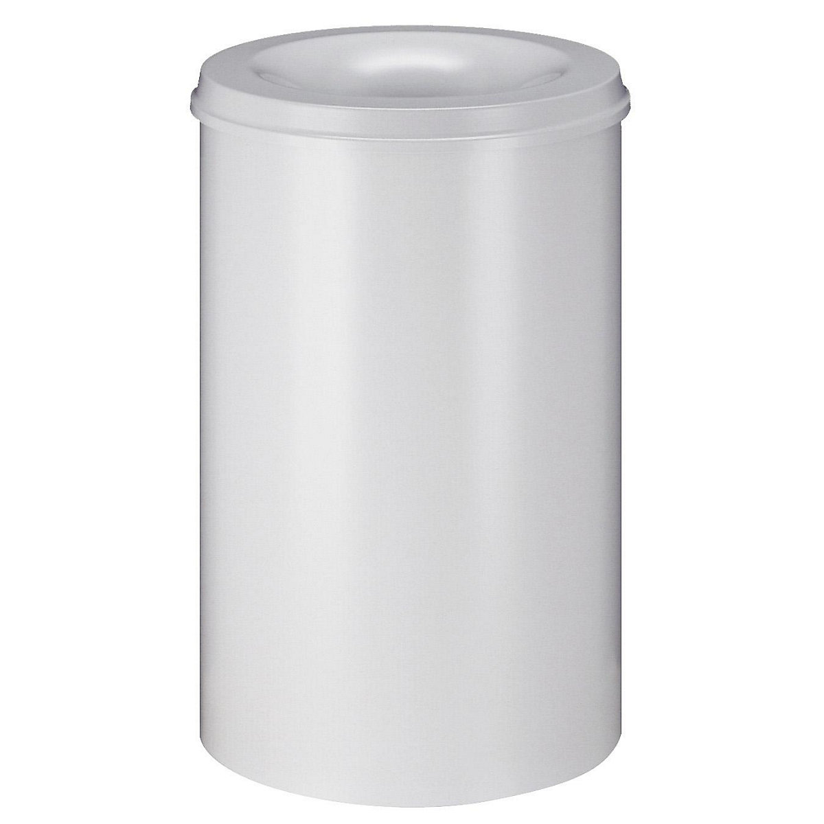 Corbeille à papier auto-extinguible, capacité 110 l, h x Ø 720 x 470 mm, corps blanc / étouffoir blanc