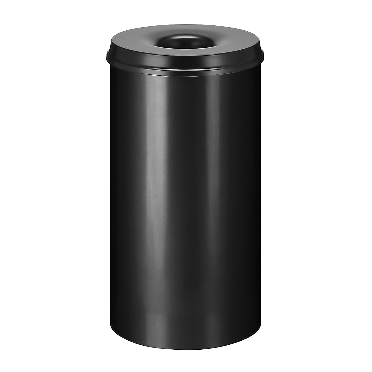 Corbeille à papier auto-extinguible, capacité 50 l, h x Ø 625 x 335 mm, corps noir / étouffoir noir