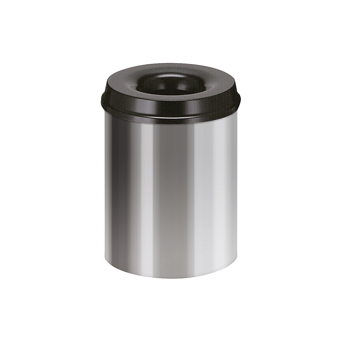 Corbeille à papier auto-extinguible, capacité 15 l, h x Ø 360 x 255 mm, corps coloris aluminium / étouffoir noir