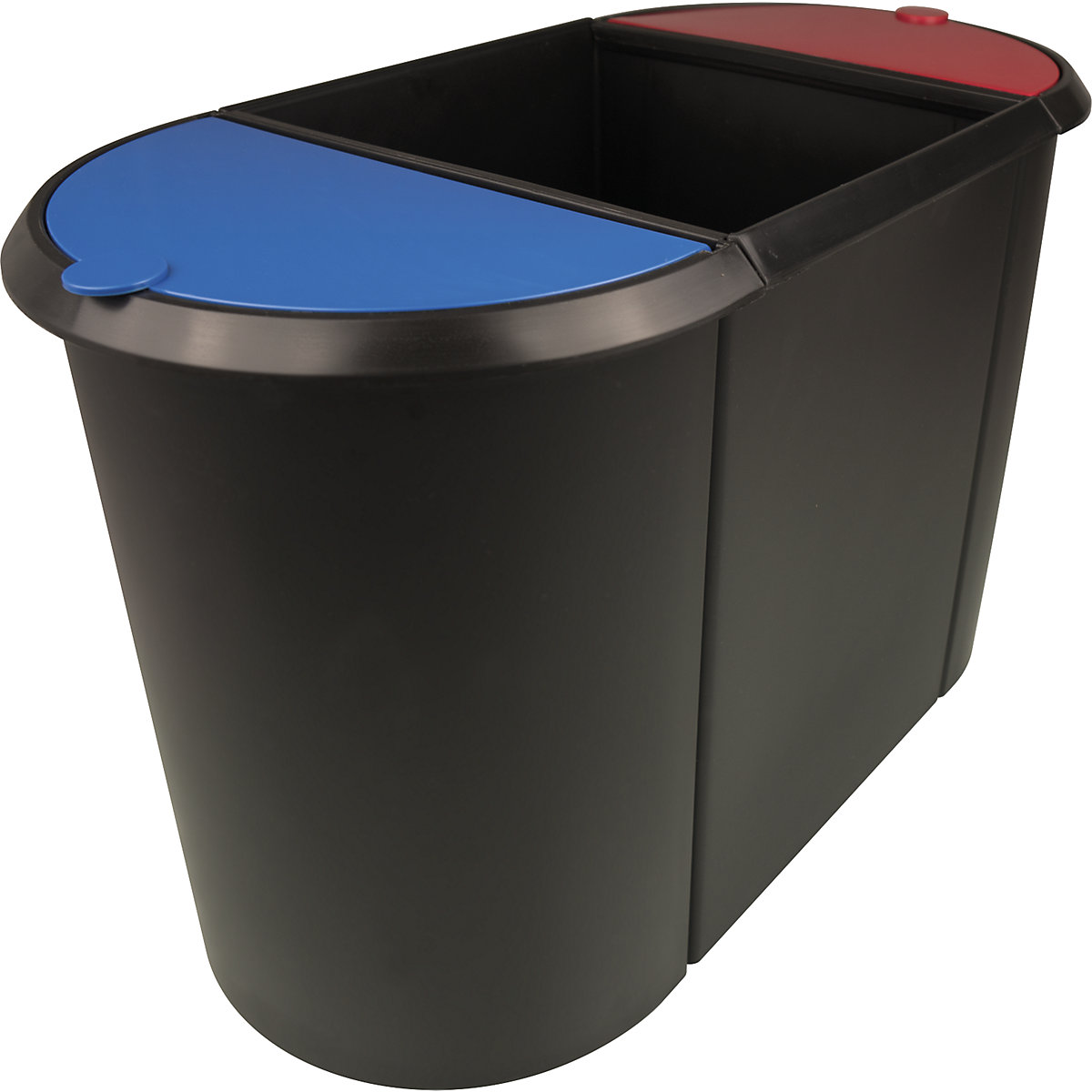 helit – Corbeille à papier modulaire, TRIO, couvercle bleu / rouge, corps noir, lot de 2