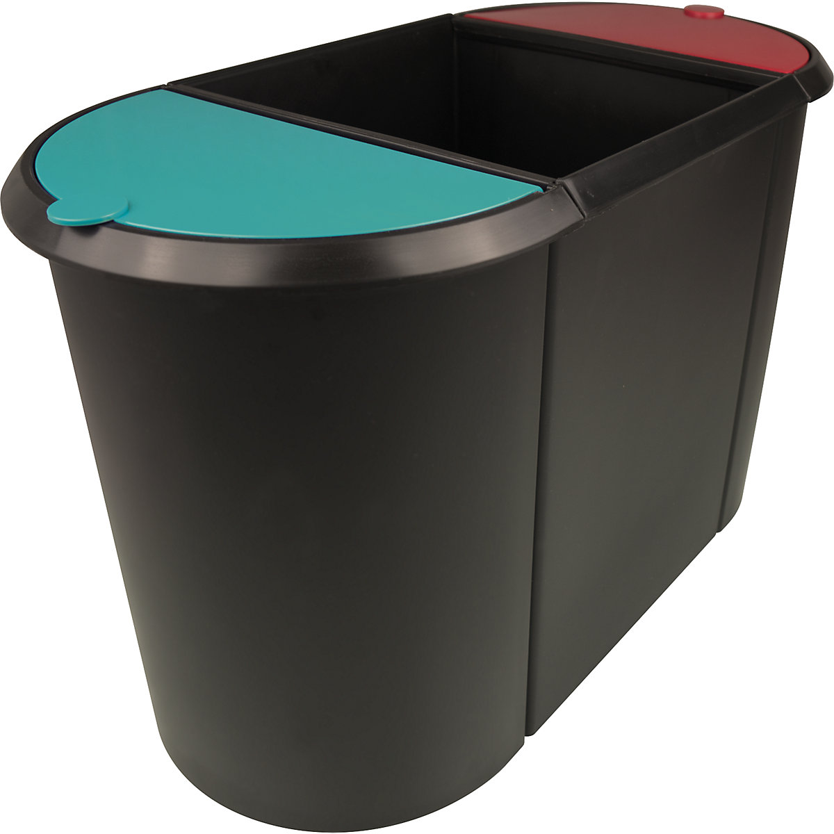 Corbeille à papier modulaire – helit, TRIO, couvercle vert / rouge, corps noir, lot de 2-5