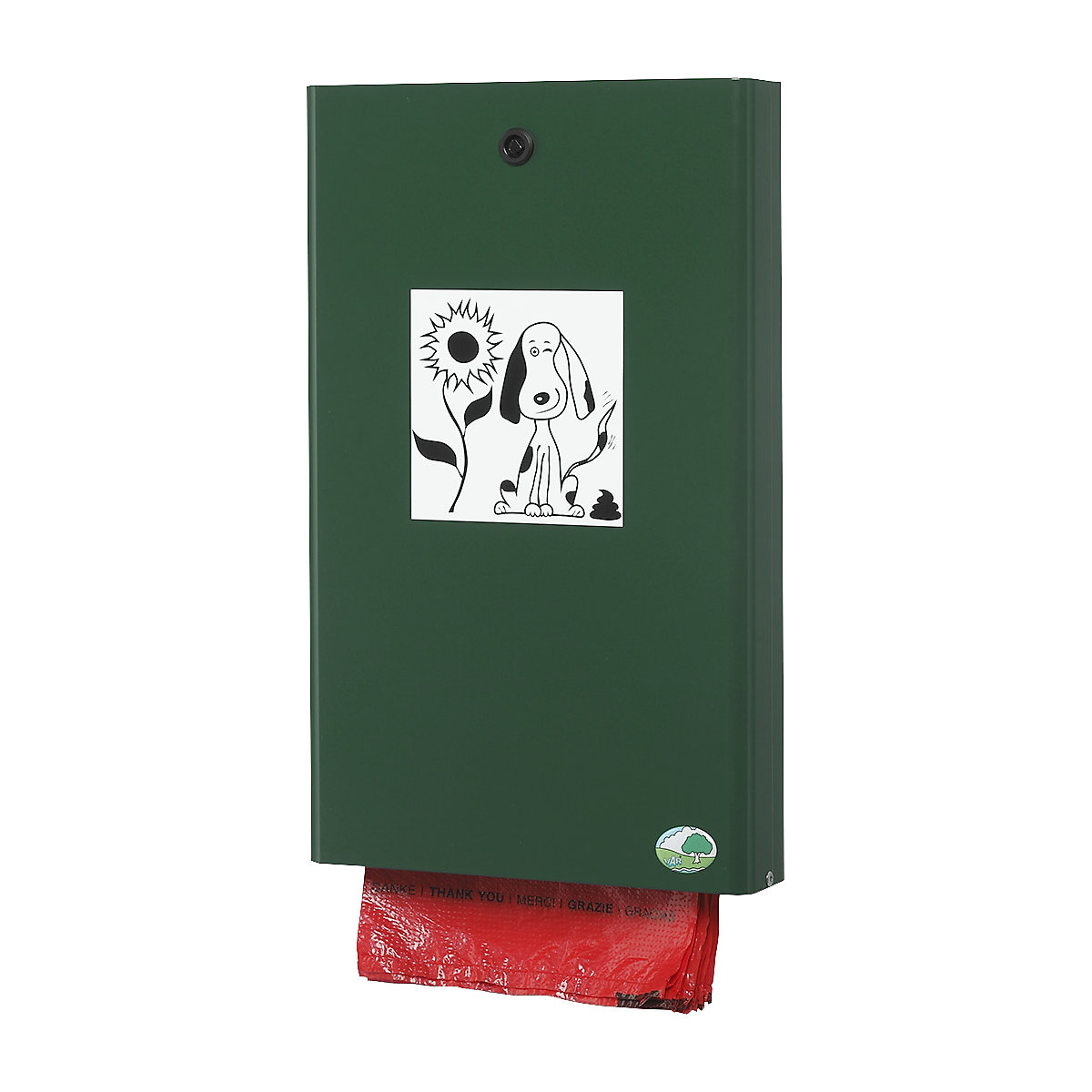 VAR – Distributeur de sachets pour excréments canins, h x l x p 430 x 265 x 60 mm, vert mousse