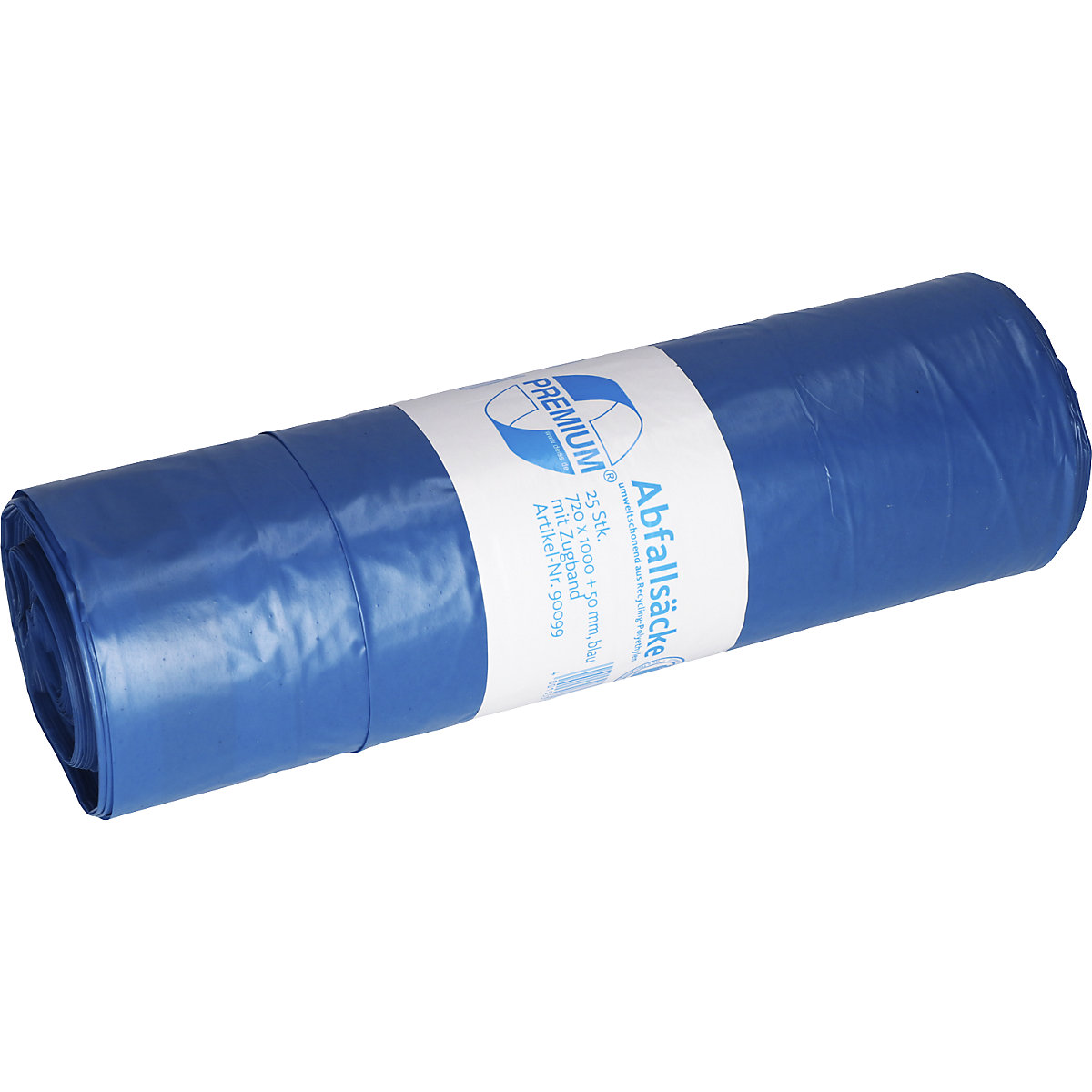 Sacs-poubelle à liens coulissants, en PE basse densité, 120 l, 50 µm, l x h 720 x 1000 mm, lot de 250, bleu