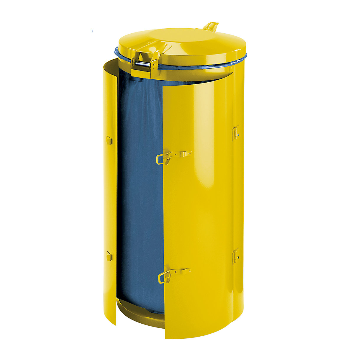 Collecteur de déchets en tôle d'acier – VAR, capacité 120 l, avec porte à deux battants, jaune avec couvercle métallique-5