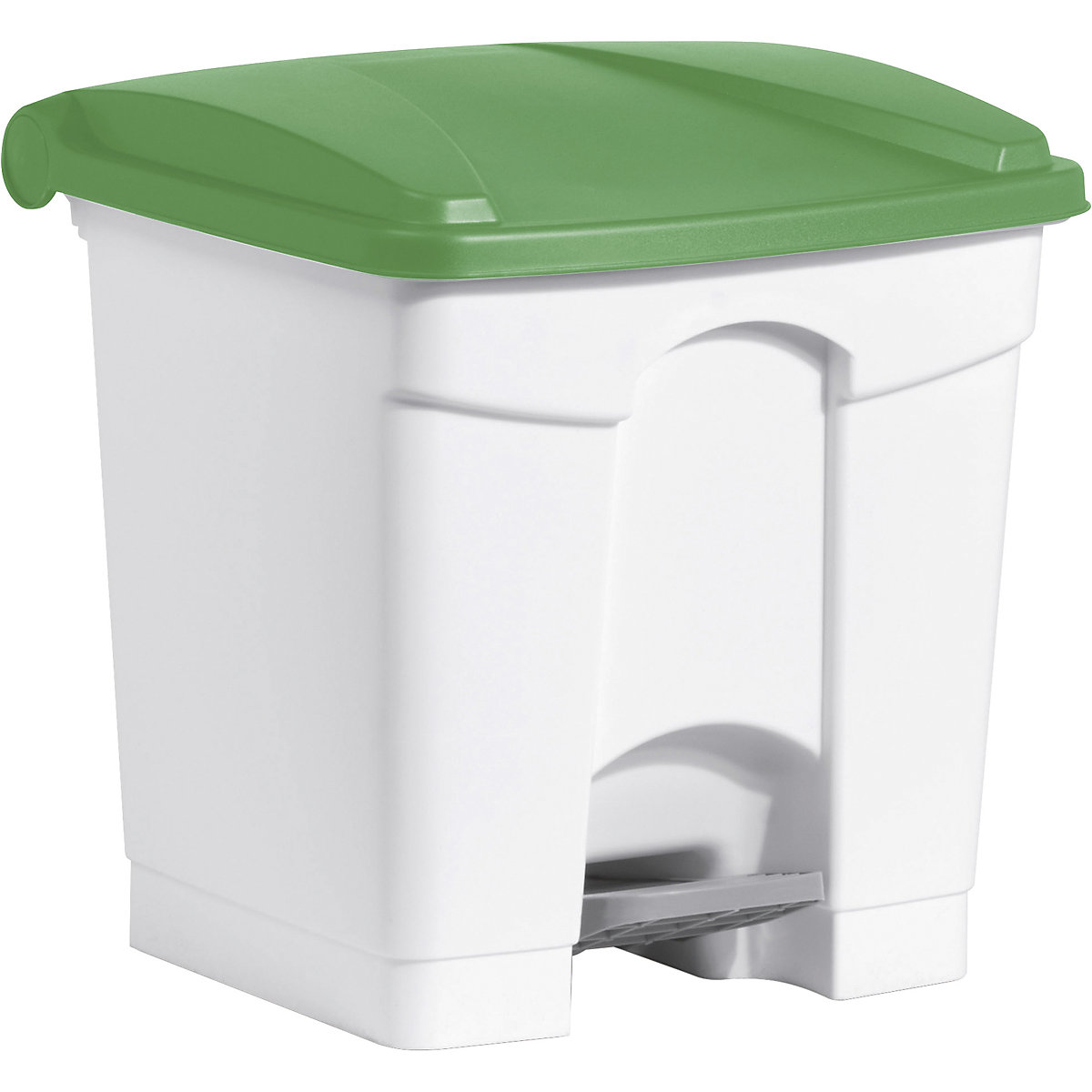 Nášľapná nádoba na odpadky – helit, objem 30 l, š x v x h 410 x 440 x 400 mm, biela, zelené veko-8