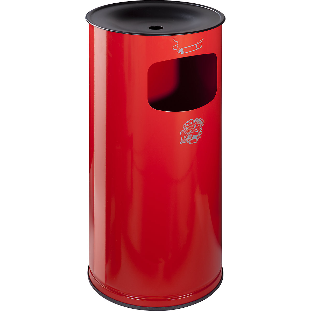 VAR – Bezpečnostní kombinovaný popelník, ocelový plech, objem 44 l, v x Ø 710 x 355 mm, ohnivě červená