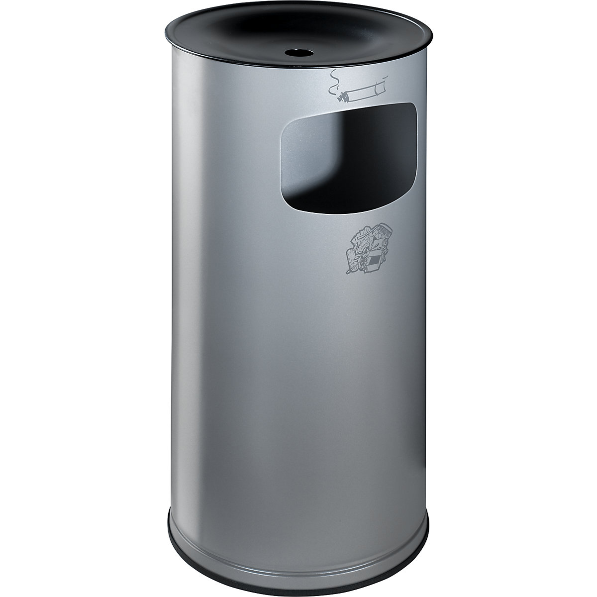 VAR – Bezpečnostní kombinovaný popelník, ocelový plech, objem 44 l, v x Ø 710 x 355 mm, stříbrná
