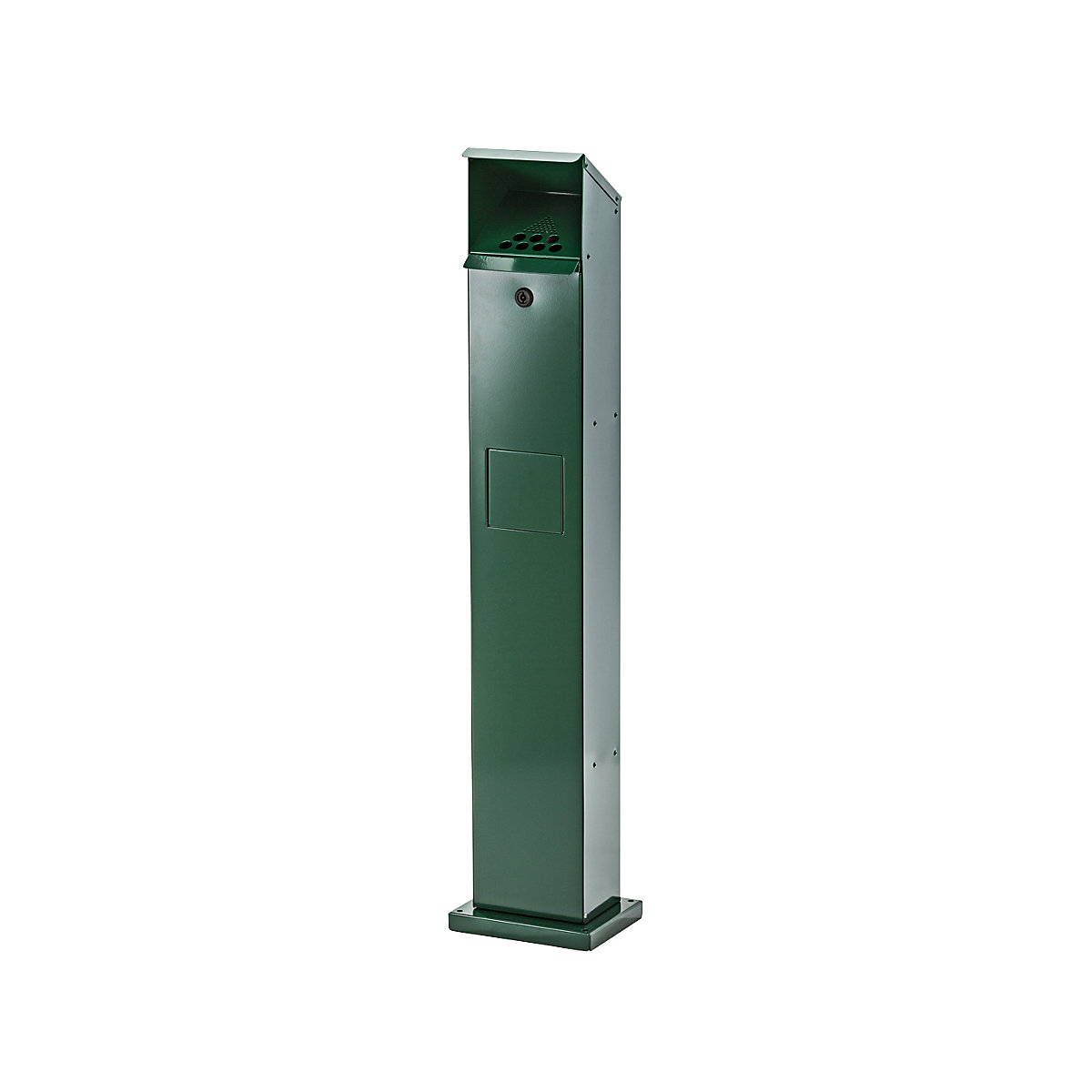 VAR – Kombinovaný sloupkový popelník, objem 5 l, š x v x h 180 x 1150 x 150 mm, pozinkovaný ocelový plech s práškovým vypalovaným lakem, mechově zelená