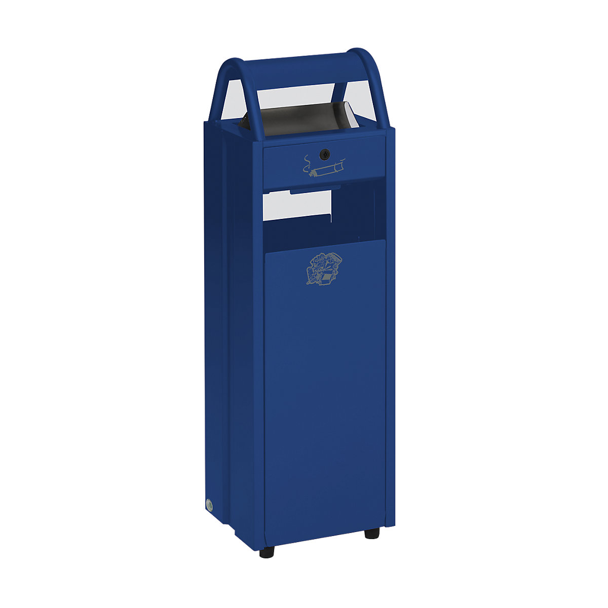 VAR – Nádoba na odpad s popelníkem, objem 35 l, š x v x h 300 x 960 x 250 mm, modrá RAL 5010