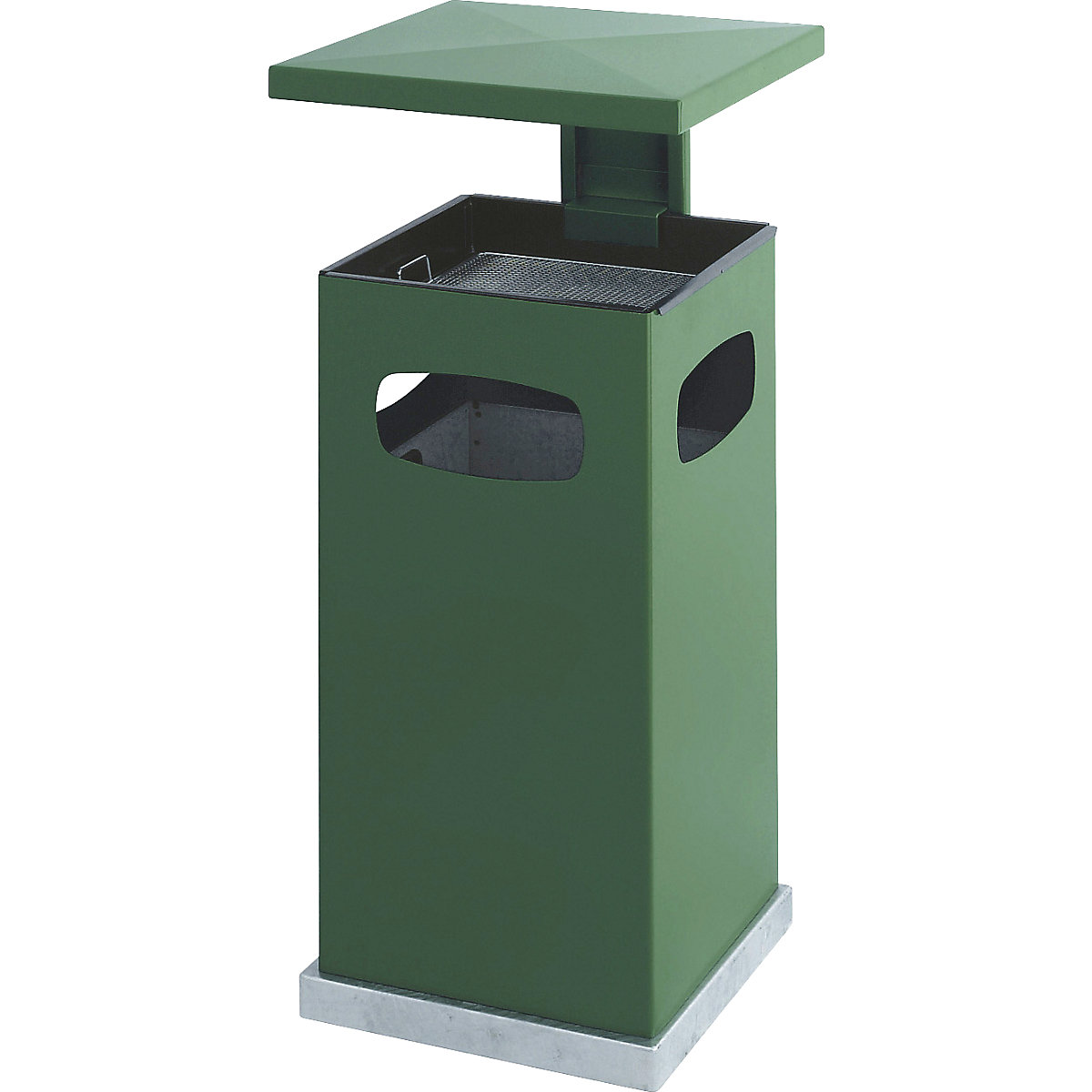 Nádoba na odpad s popelníkovou vložkou a ochrannou stříškou, objem 38 l, š x v x h 395 x 910 x 395 mm, mechově zelená