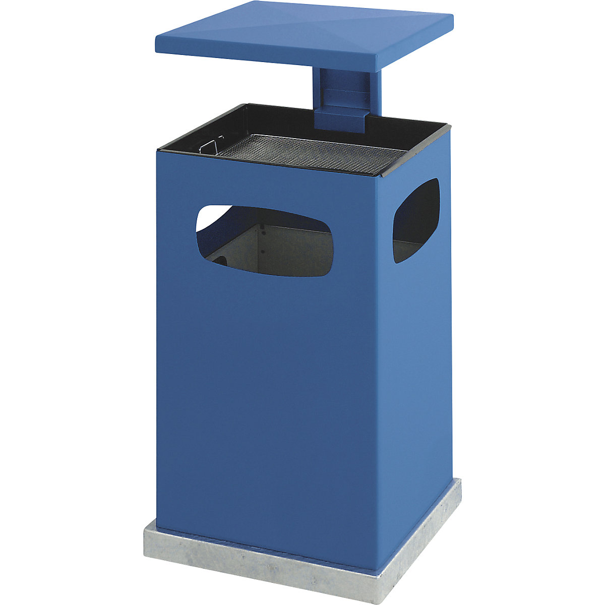 Nádoba na odpad s popelníkovou vložkou a ochrannou stříškou, objem 72 l, š x v x h 500 x 955 x 500 mm, hořcově modrá-3