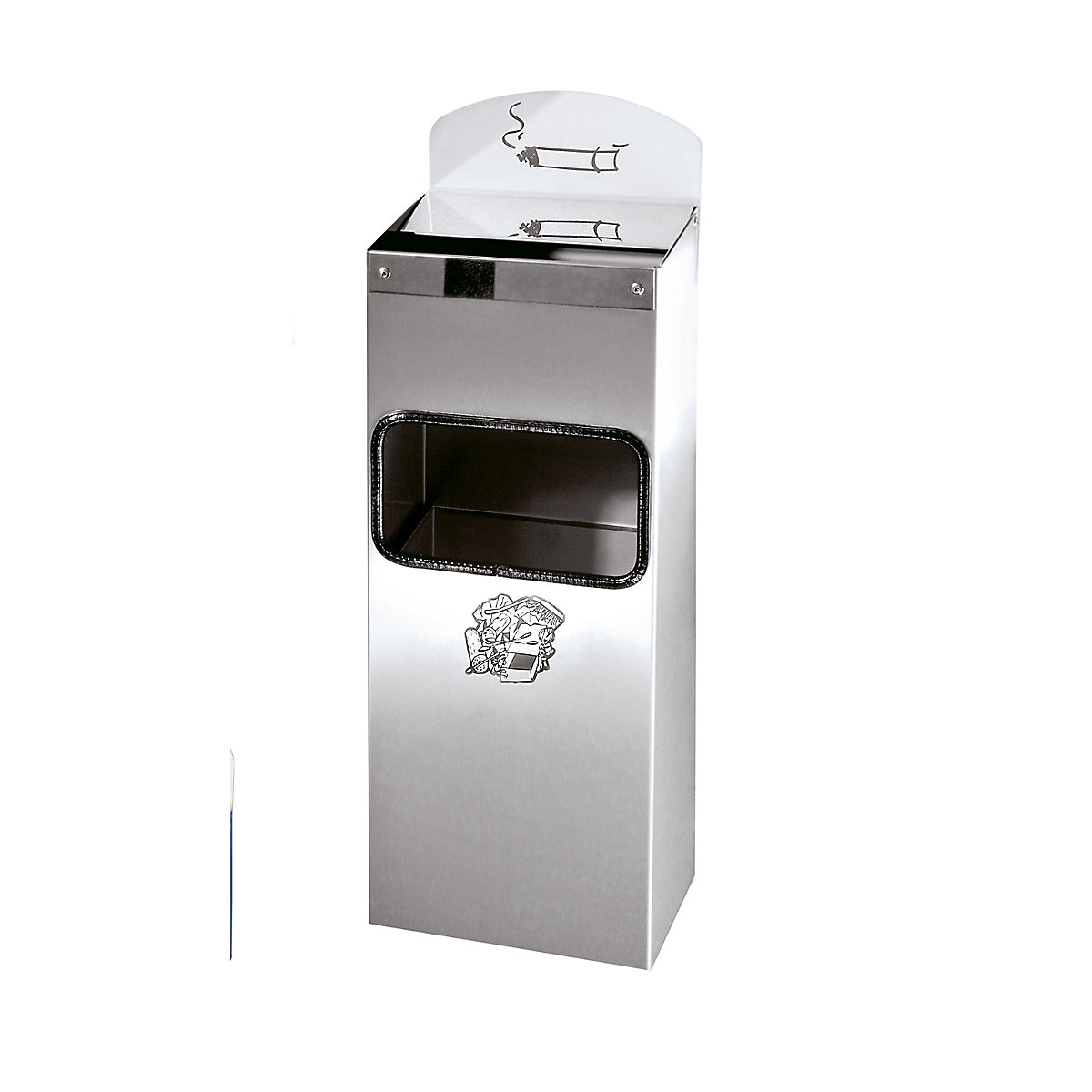 VAR – Kombinovaný nástěnný popelník s vhazovacím otvorem pro odpadky, v x š x h 505 x 200 x 125 mm, ušlechtilá ocel, nerezová
