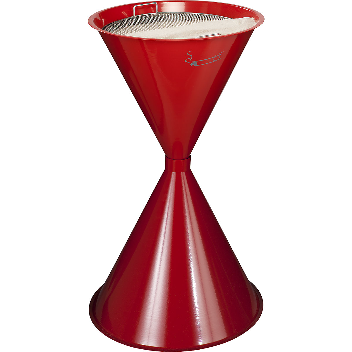 VAR – Kovový kuželový popelník, ocelový plech s práškovým vypalovaným lakem, ohnivě červená