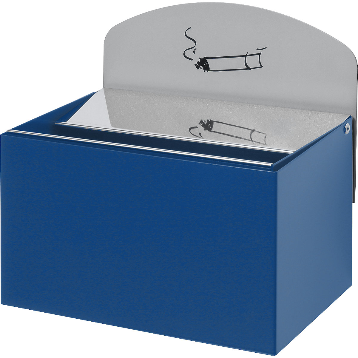 VAR – Nástěnný popelník s informační tabulkou, v x š x h 125 x 200 x 125 mm, ocelový plech, enciánová modrá