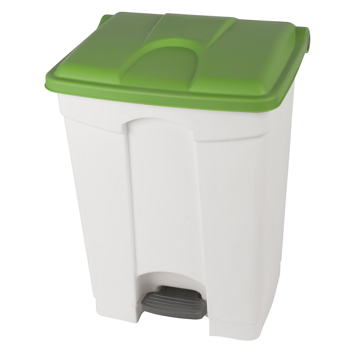 EUROKRAFTbasic – Nádoba na odpad s pedálem, objem 70 l, š x v x h 505 x 675 x 415 mm, bílá, zelené víko