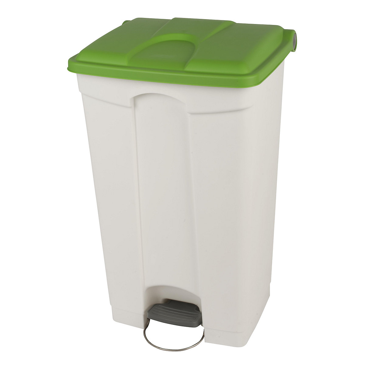 Nádoba na odpad s pedálem, objem 90 l, š x v x h 505 x 790 x 410 mm, bílá, zelené víko