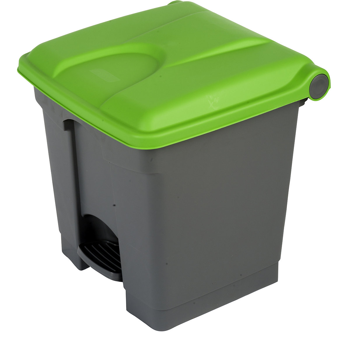 EUROKRAFTbasic – Nádoba na odpad s pedálem, objem 30 l, š x v x h 410 x 435 x 400 mm, šedá, zelené víko