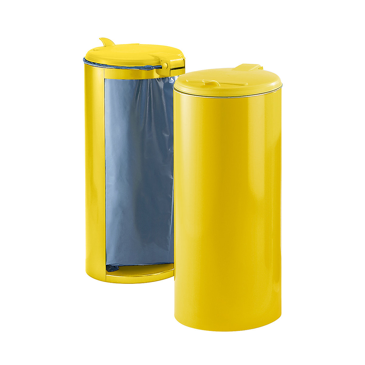 Nádoba na odpad z ocelového plechu – VAR, pro objem 120 l, čelo zakryté, žlutý se žlutým plastovým víkem-6