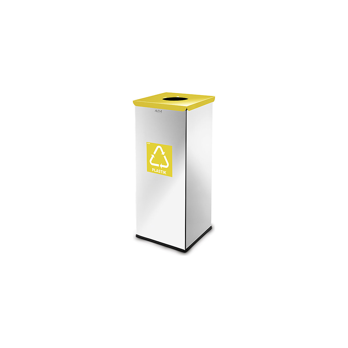 Pojemnik do segregacji odpadów, kwadratowy, poj. 60 l, stal szlachetna, pokrywa żółta-2