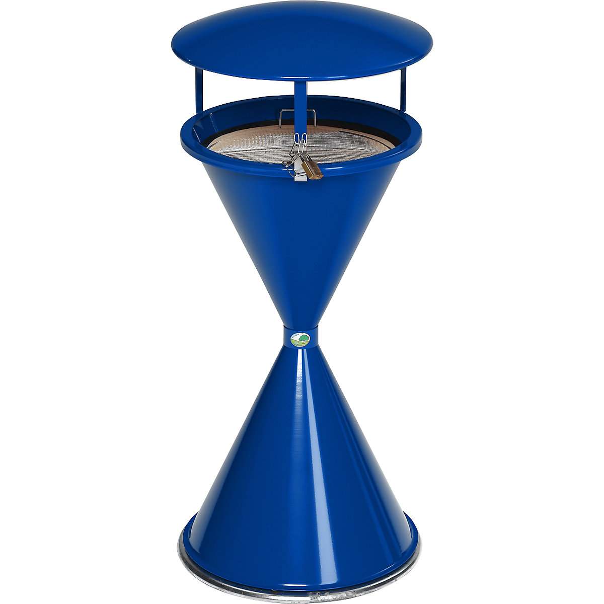 Stożkowa popielnica z daszkiem i mocowanym okrągłym dnem – VAR, blacha stalowa, lakierowana proszkowo, niebieski-2