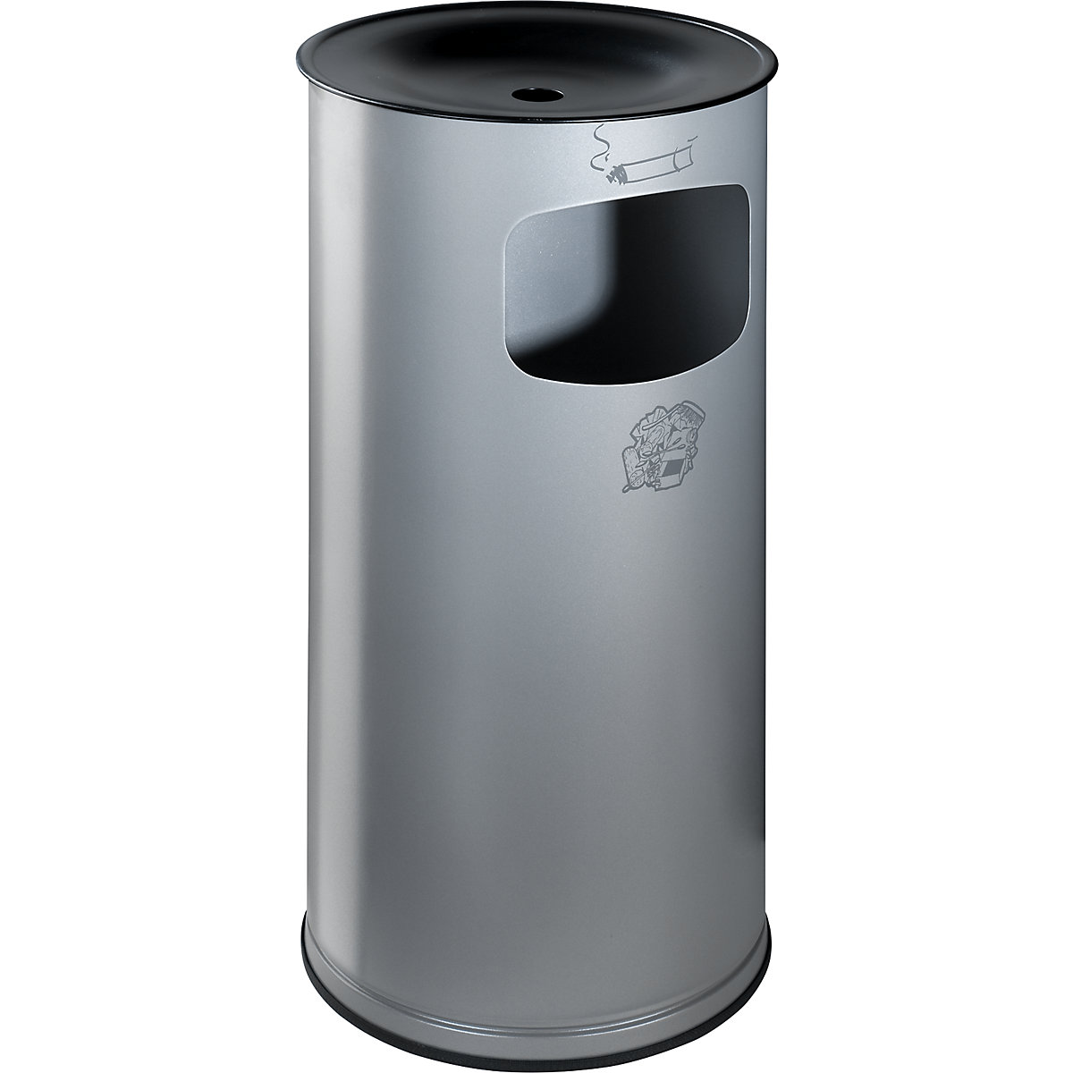 Bezpieczna popielnica z pojemnikiem na odpady – VAR, blacha stalowa, poj. 44 l, wys. x Ø 710 x 355 mm, srebrny-6