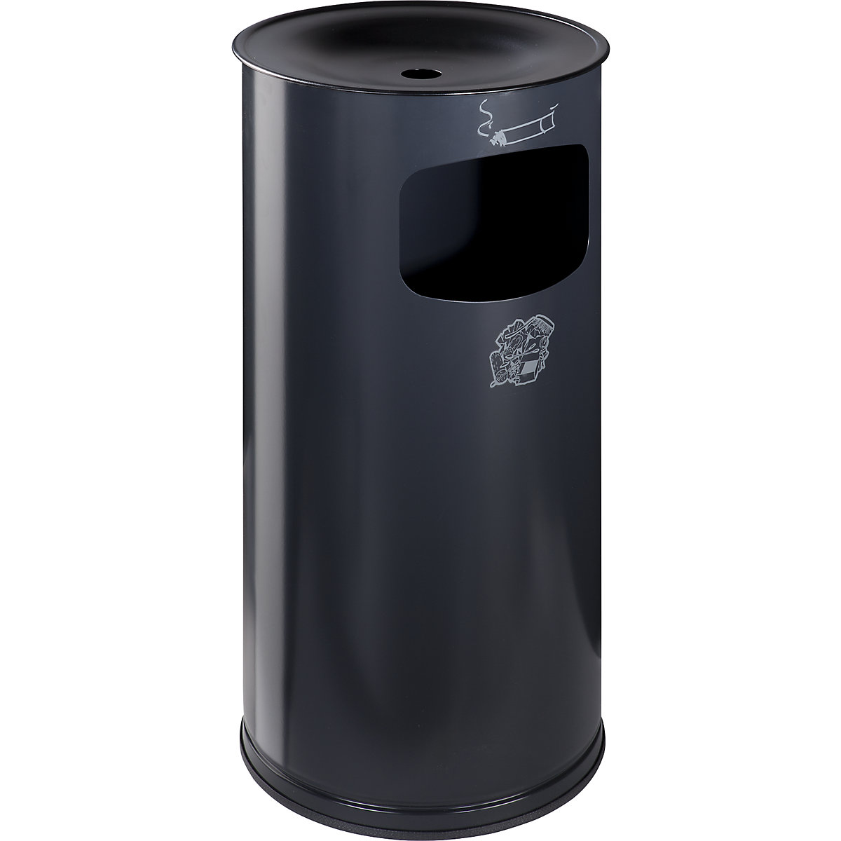 Bezpieczna popielnica z pojemnikiem na odpady – VAR, blacha stalowa, poj. 44 l, wys. x Ø 710 x 355 mm, antracytowy-3