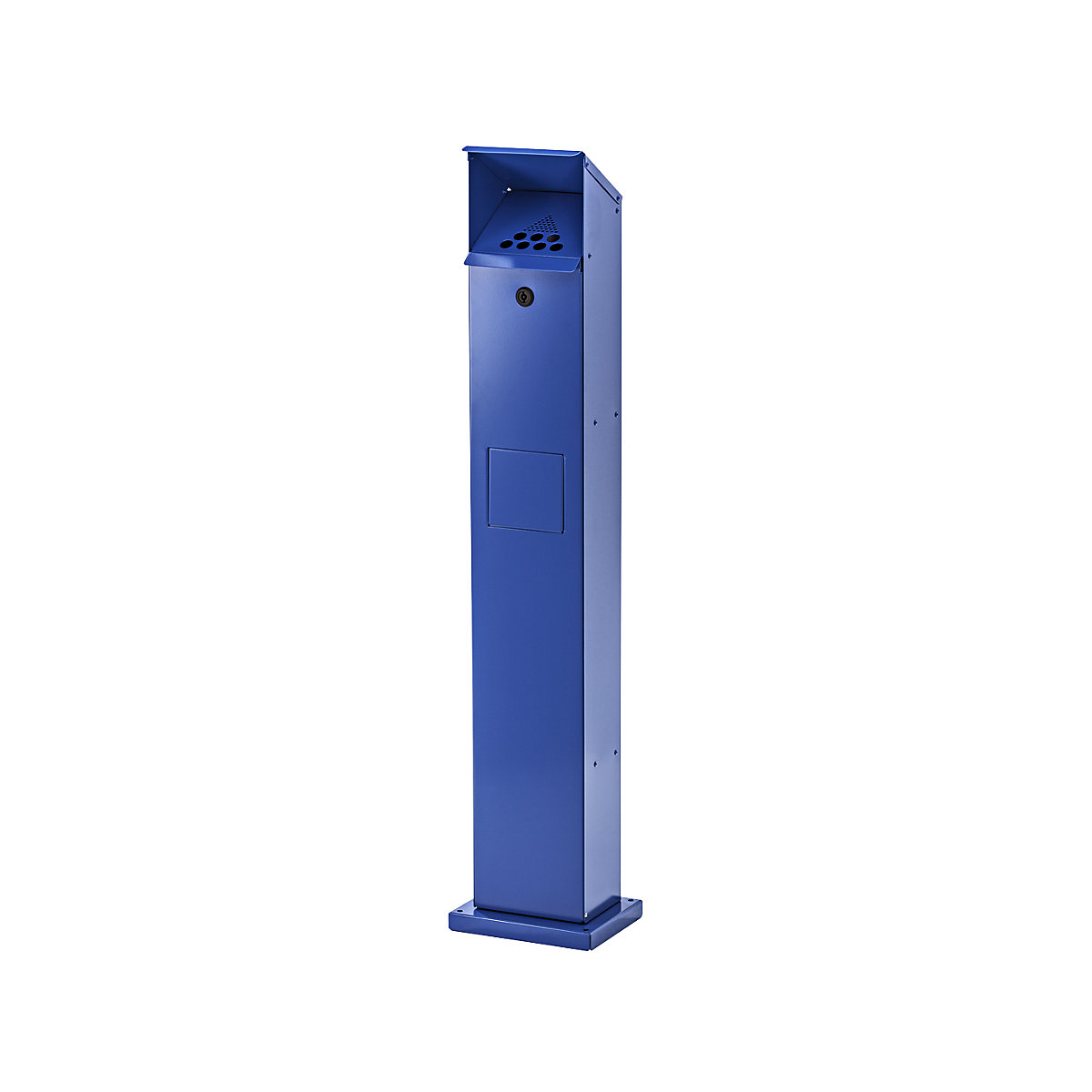 Popielnica stojąca z koszem na śmieci – VAR, poj. 5 l, szer. x wys. x głęb. 180 x 1150 x 150 mm, blacha stalowa, niebieska gencjanowa-3