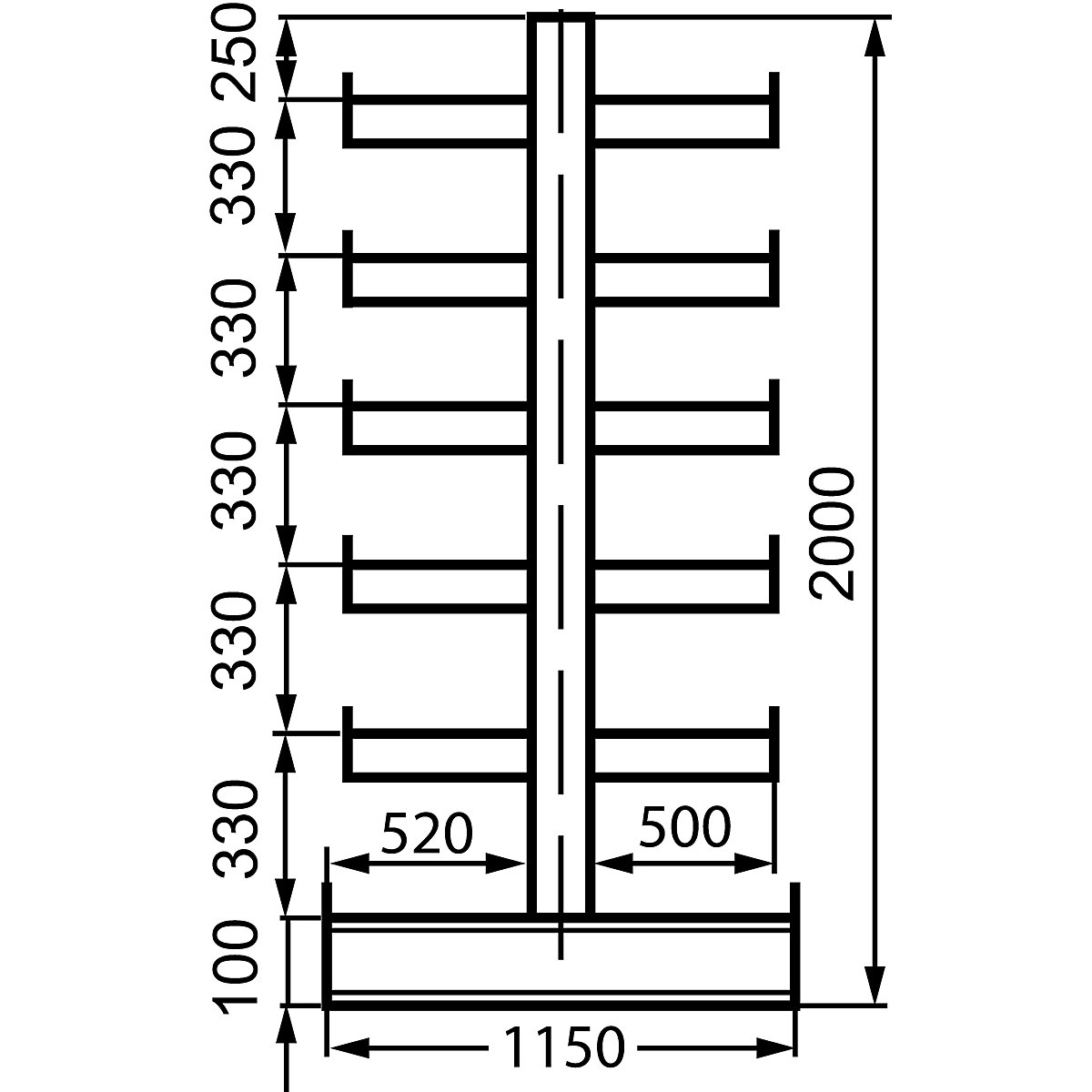 Regał wspornikowy o identycznej długości ramion wspornikowych – eurokraft pro (Zdjęcie produktu 8)-7