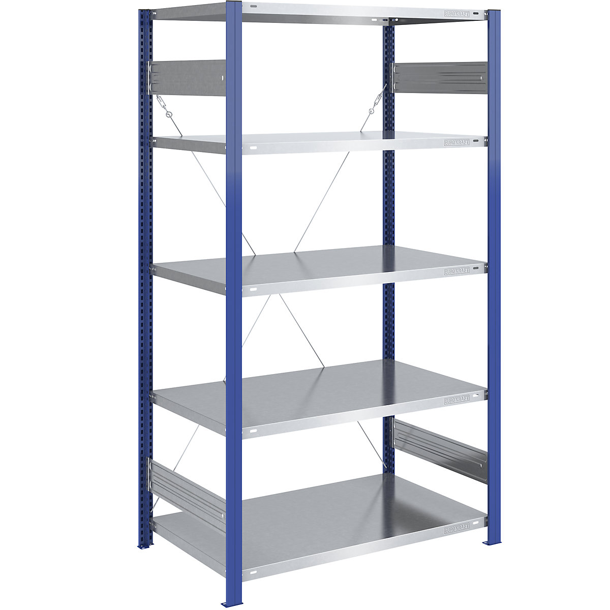 Magazynowy regał wtykowy, stojak regałowy w kolorze niebieskim, półki ocynkowane – eurokraft pro, wys. x szer. 2000 x 1000 mm, regał podstawowy, gł. 800 mm-7