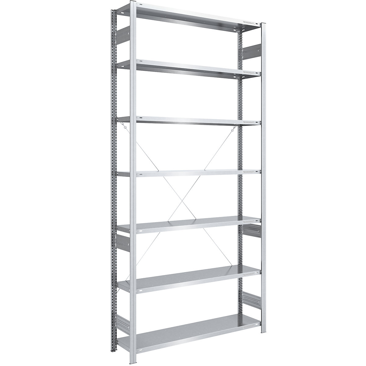 Magazynowy regał wtykowy, stojak regałowy w kolorze niebieskim, półki ocynkowane – eurokraft pro, wys. x szer. 2000 x 1000 mm, regał podstawowy, szer. x głęb. 1300 x 400 mm-121