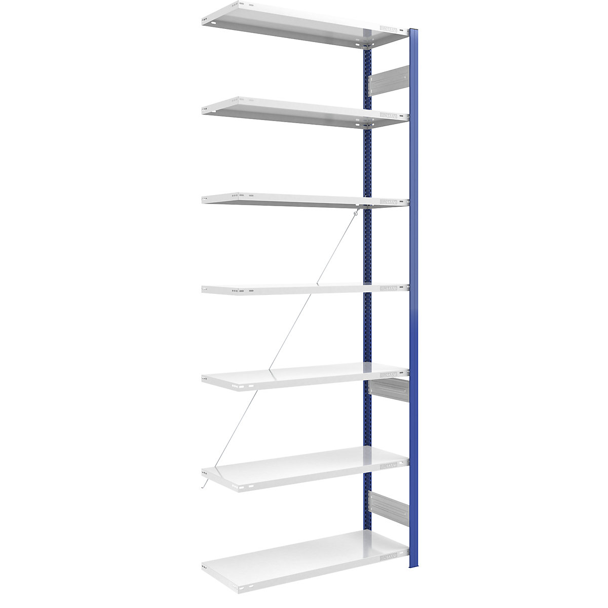 Magazynowy regał wtykowy, stojak regałowy w kolorze niebieskim, półki ocynkowane – eurokraft pro, wys. x szer. 2000 x 1000 mm, regał dodatk., głęb. 500 mm-25
