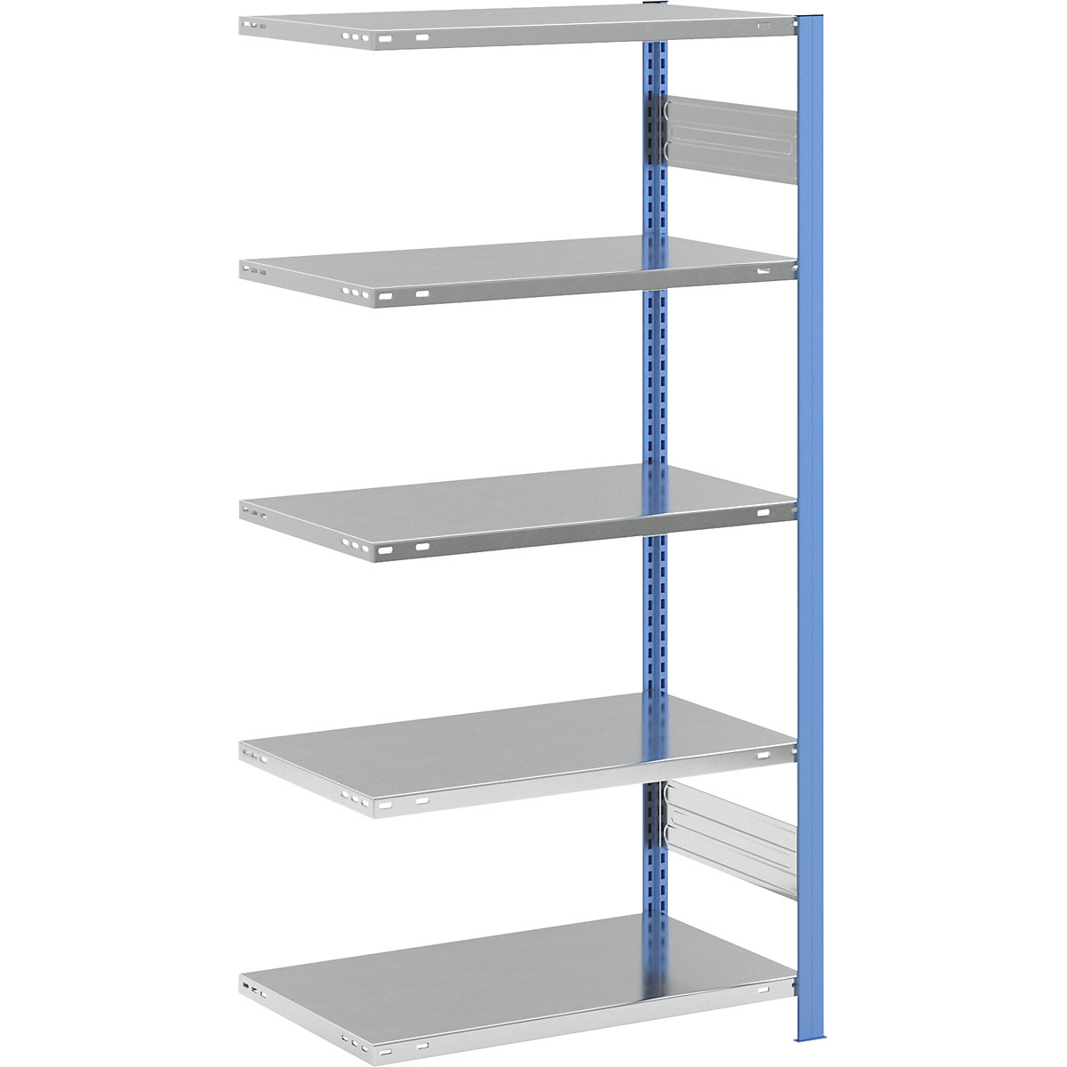 Magazynowy regał wtykowy, stojak regałowy w kolorze niebieskim, półki ocynkowane – eurokraft pro, wys. x szer. 2000 x 1000 mm, regał dodatkowy, gł. 600 mm-49